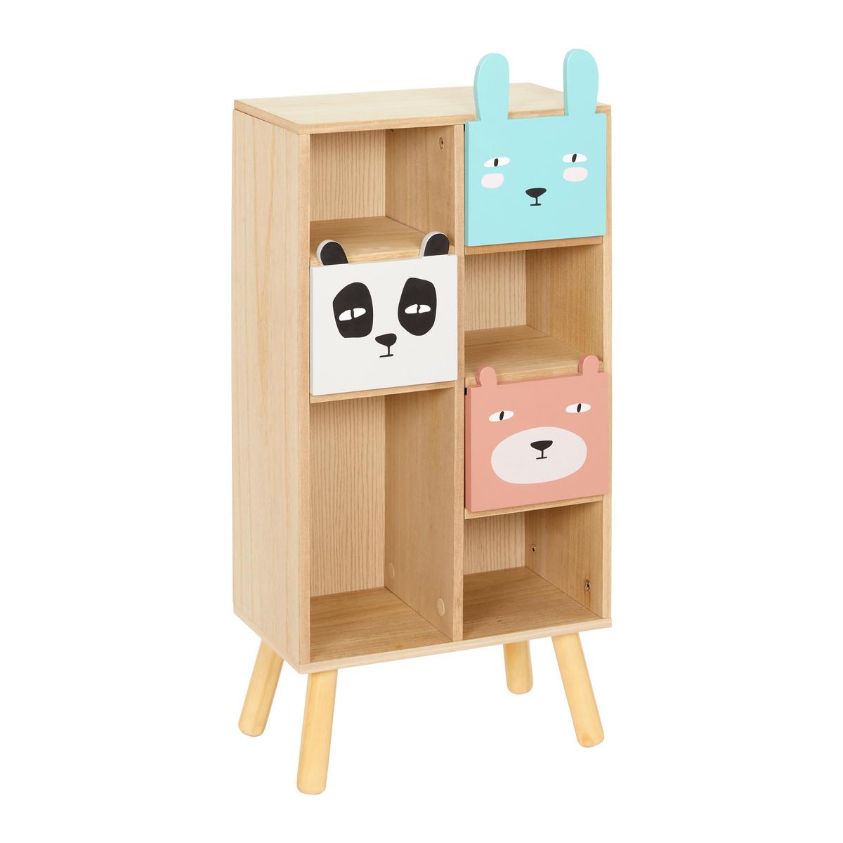 Detský regál LANNY modrá, sivá, ružová - viacfarebná/prírodná farba, Modern, drevo (40/83/25cm) - Bessagi Kids