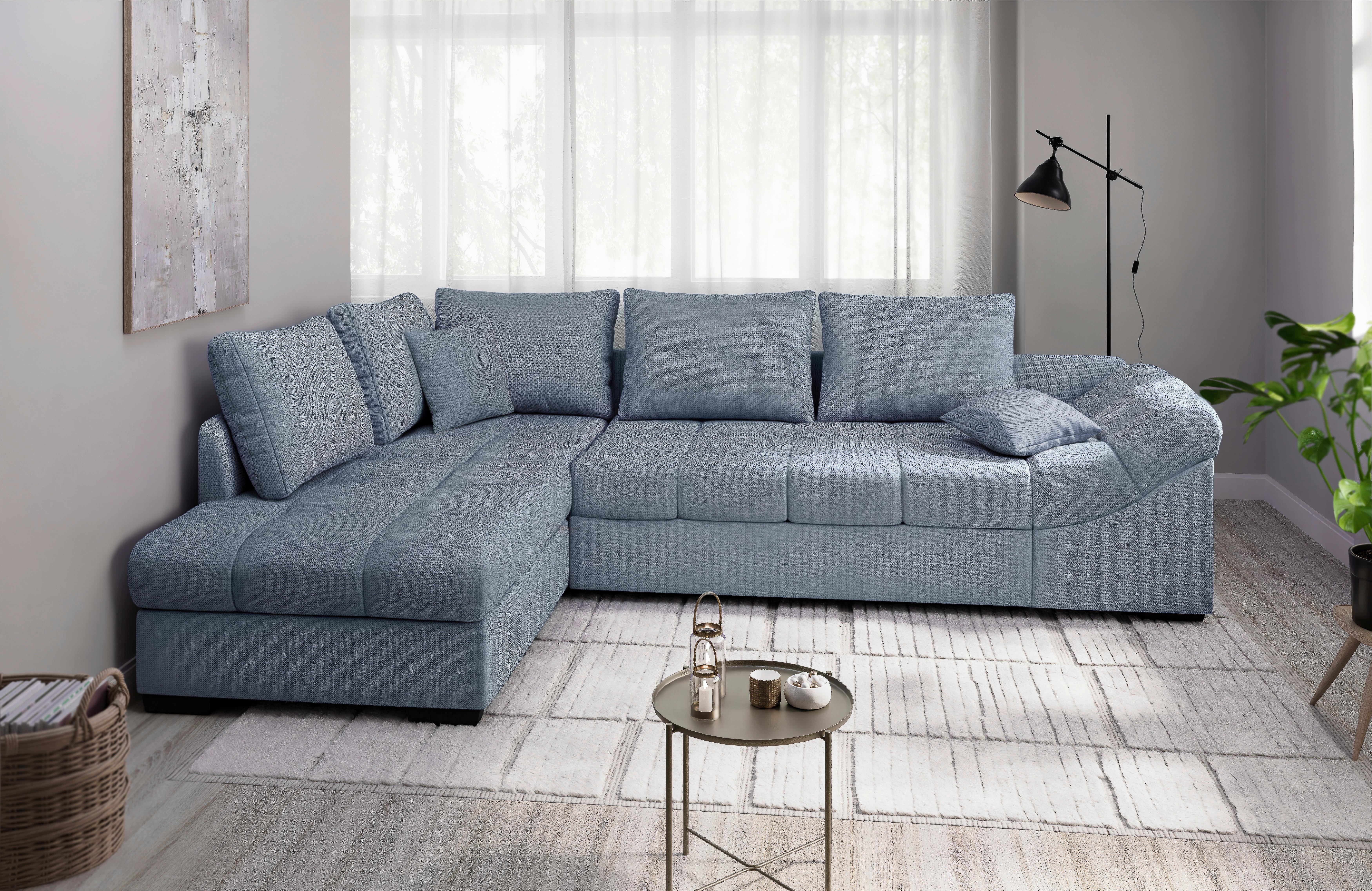 Eckschlafsofa Alvito Hellblau S: 202x298 Cm - Schwarz/Hellblau, MODERN, Textil (202/298cm) - MID.YOU