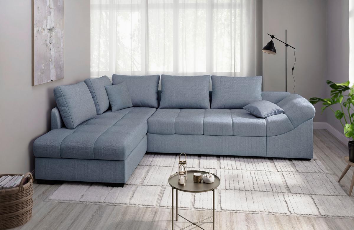 Eckschlafsofa Alvito Hellblau S: 202x298 Cm - Schwarz/Hellblau, MODERN, Textil (202/298cm) - MID.YOU