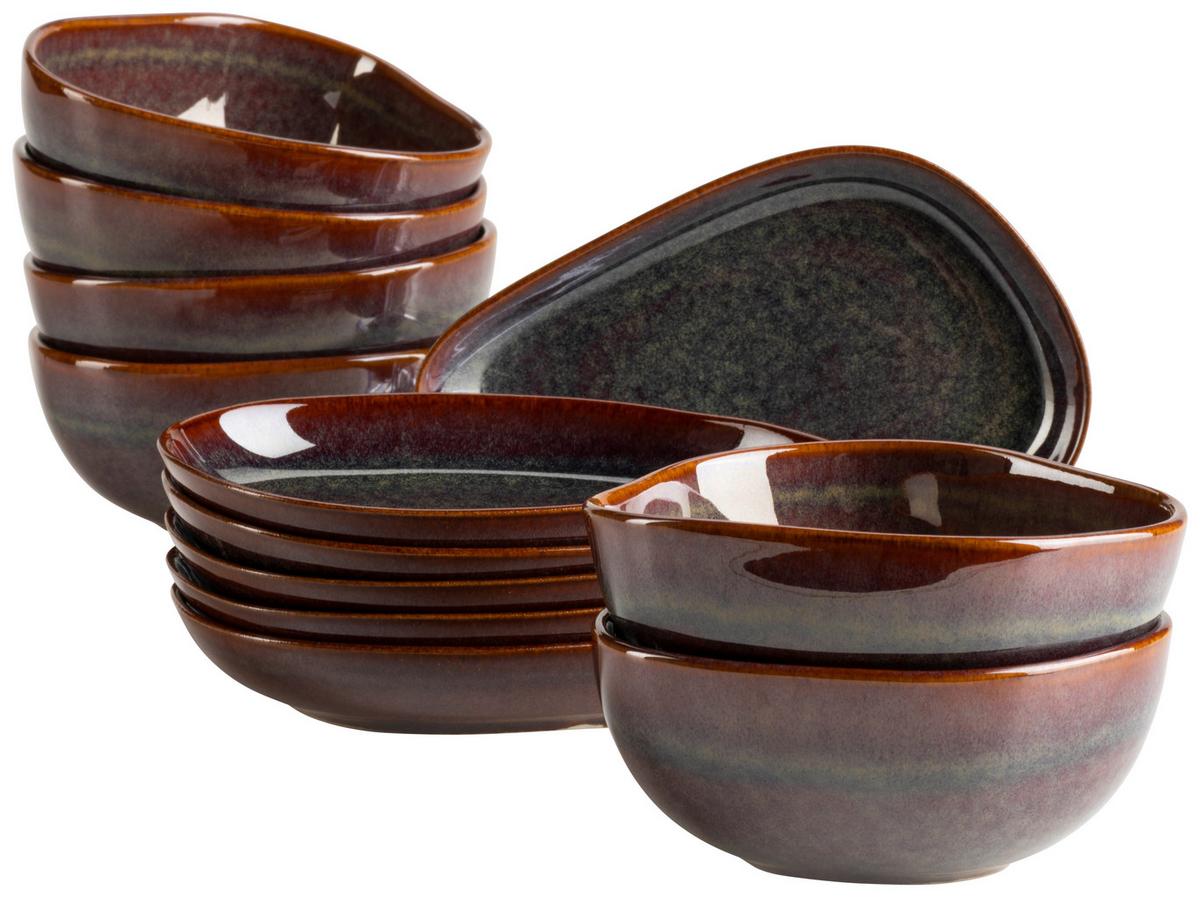 Snackschalenset Cordelia Braun/rot, 12-Teilig - Rot/Braun, Trend, Keramik - Mäser