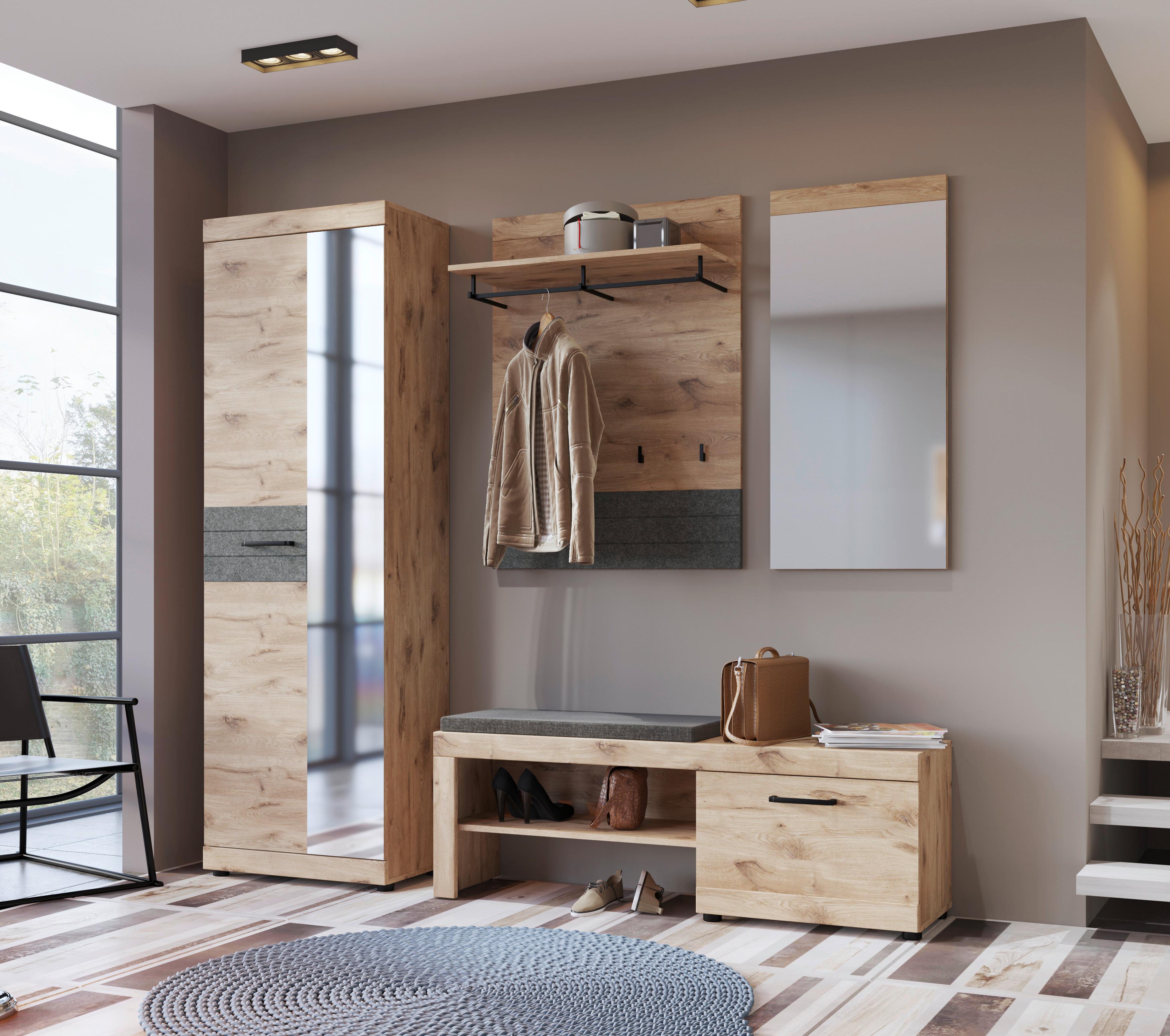 Garderobenschrank Roxy Eichefarben Dekor B: 65 cm - Eichefarben, Design, Glas/Holzwerkstoff (65/201,3/37,9cm)