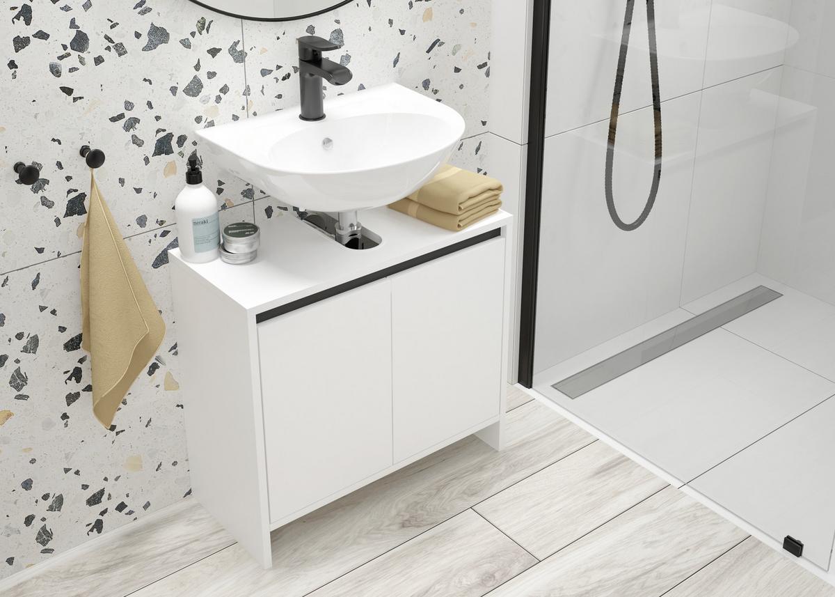 Waschbeckenunterschrank Slito B: 60cm Weiß - Anthrazit/Weiß, Basics, Holzwerkstoff (60/55/28cm) - MID.YOU