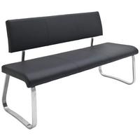 Sitzbank mit Lehne Schwarz Lederlook Arco B: 155 cm - Edelstahlfarben/Schwarz, Design, Kunststoff/Metall (155/86/59cm) - Livetastic