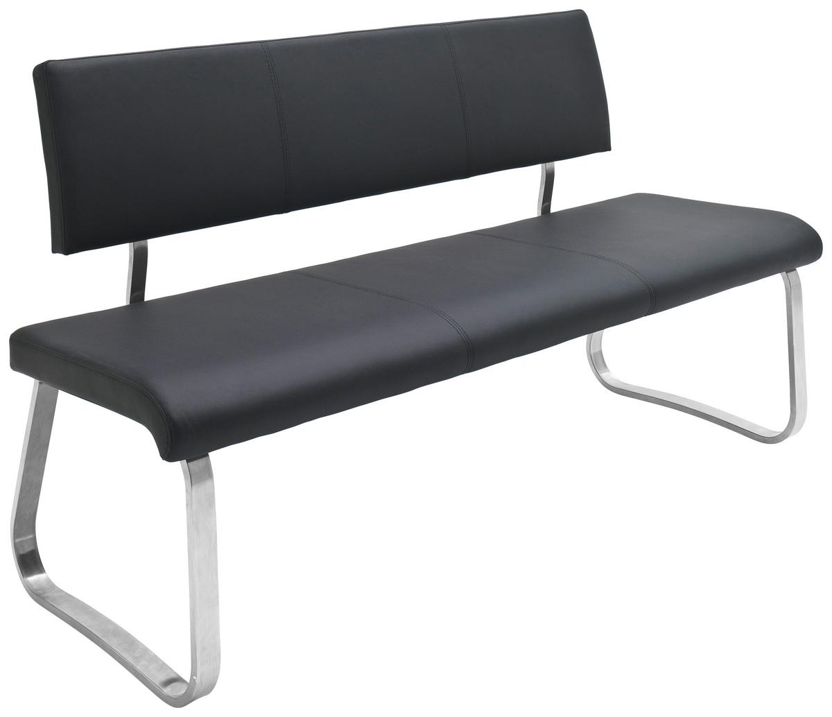 Sitzbank Mit Lehne Schwarz Lederlook Arco B: 175 Cm - Edelstahlfarben/Schwarz, Design, Kunststoff/Metall (175/86/59cm) - Livetastic