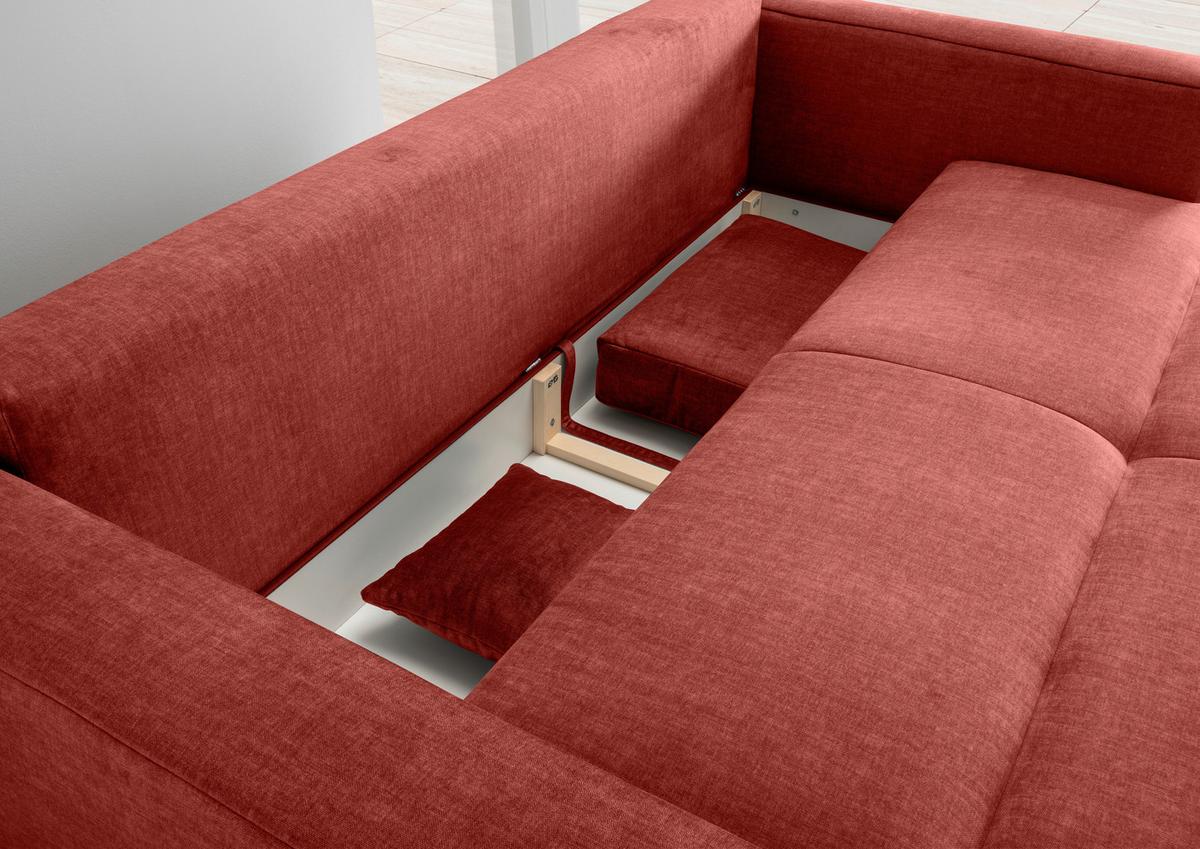 Schlafsofa Longo, Koralle B: 245 Cm - Koralle/Schwarz, MODERN, Textil (245/86/126cm) - Livetastic