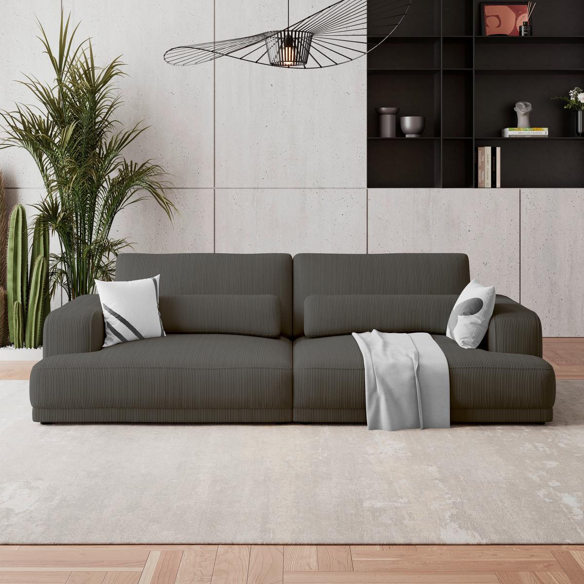Bigsofa Savona Cord anthrazit, 260x111cm - Anthrazit, Trend, Textil (260/77/111cm) - Luca Bessoni