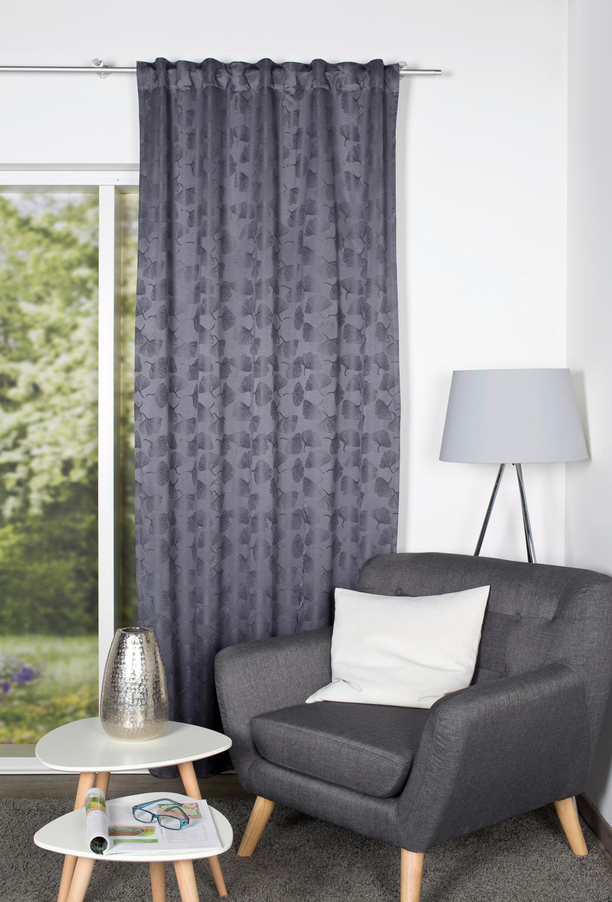 Fertigvorhang Gingko - Anthrazit, Trend, Textil (135/245cm)