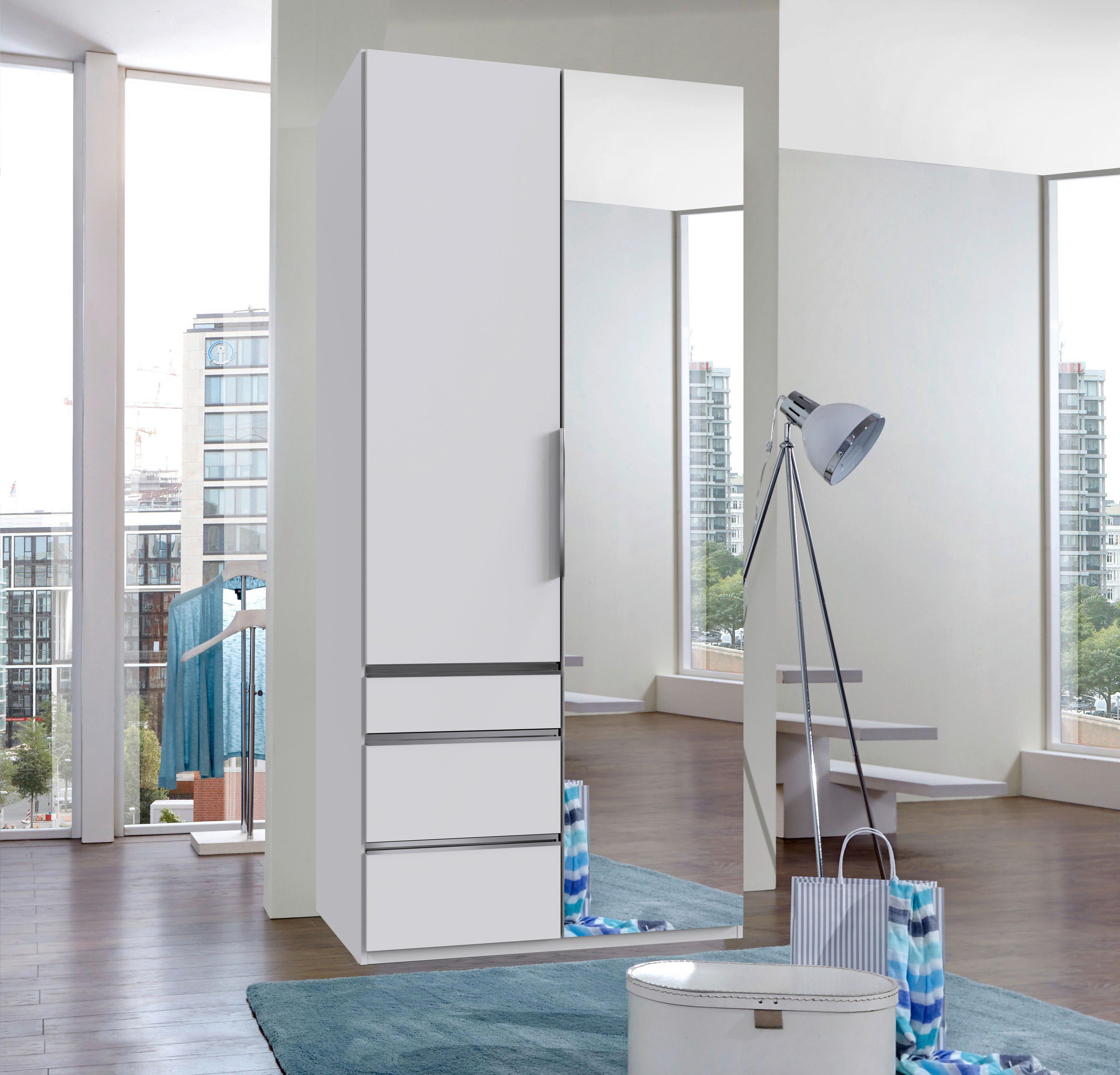 Drehtürenschrank Level 36 A Weiß Dekor/Spiegel, B: 100cm - Weiß, KONVENTIONELL, Glas/Holzwerkstoff (100/216/58cm) - MID.YOU