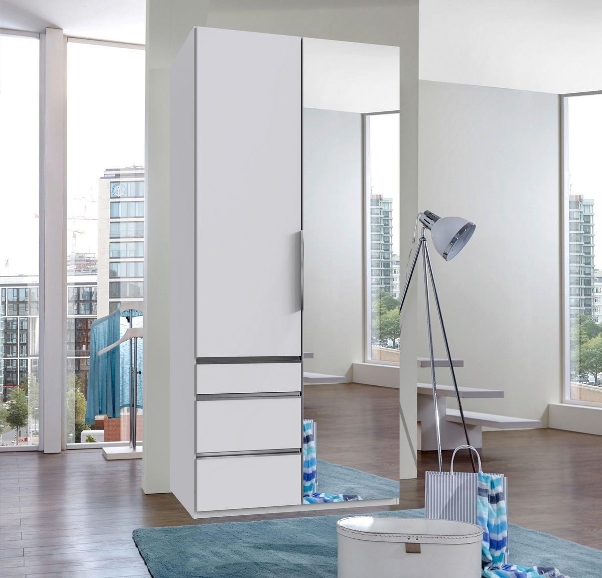 Drehtürenschrank Level 36 A Weiß Dekor/Spiegel, B: 100cm - Weiß, KONVENTIONELL, Glas/Holzwerkstoff (100/216/58cm) - MID.YOU