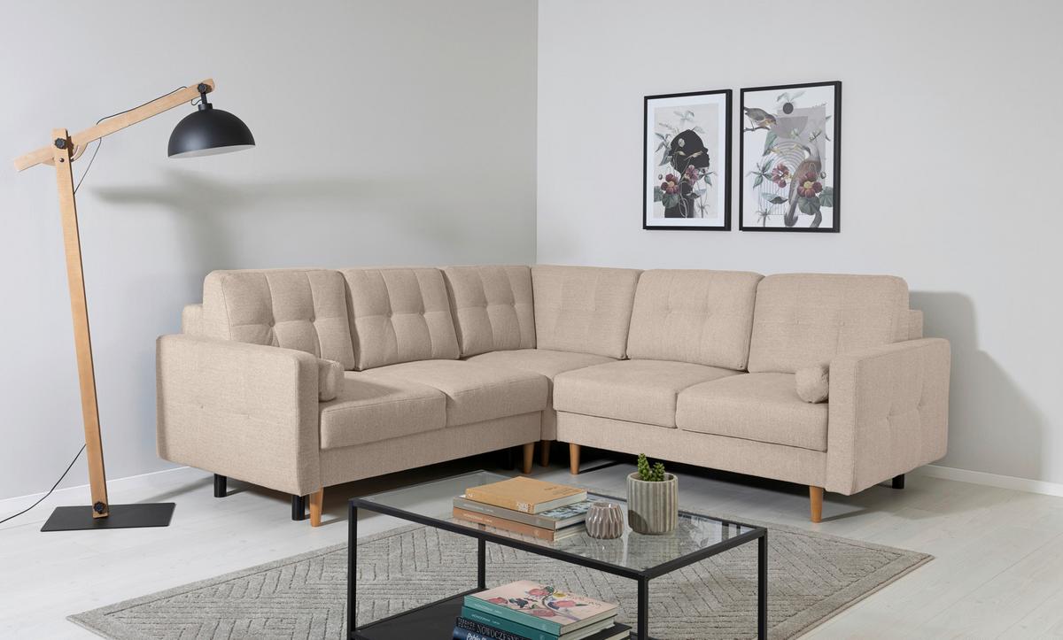 Ecksofa Noret, Creme S: 242x242 Cm - Beige/Buchefarben, Design, Textil (242/242cm) - MID.YOU