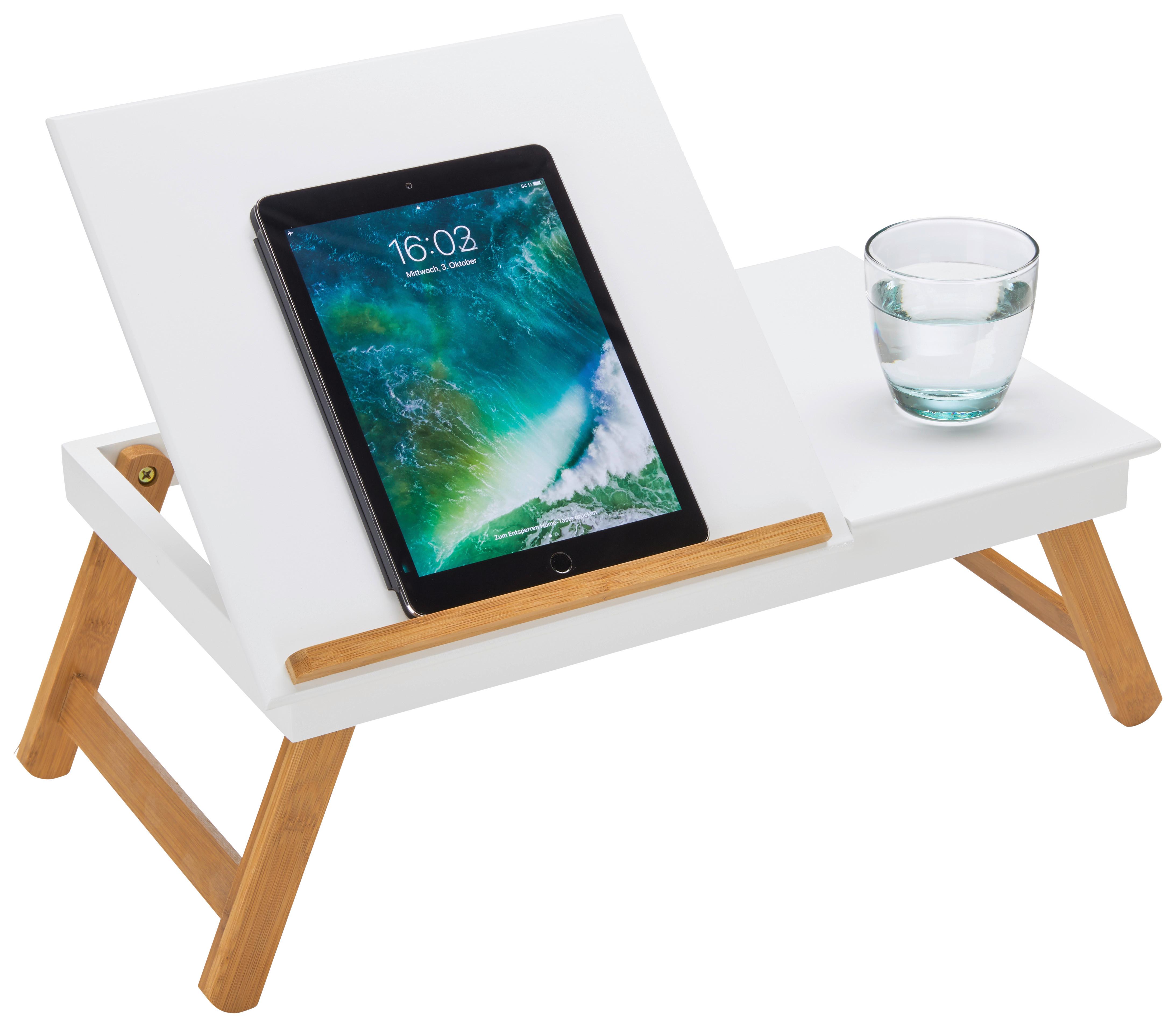 Stůl na notebook BOOK - bílá/přírodní barvy, Lifestyle, dřevo (53/20,5-43/33cm) - Mömax