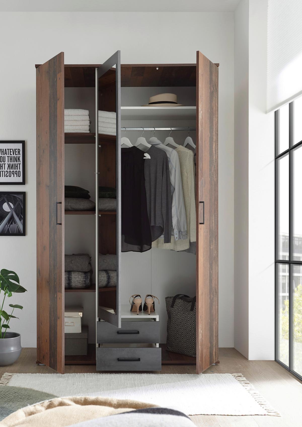 Drehtürenschrank Mit Spiegel B: 120 Cm Chicago - Schieferfarben/Akaziefarben, Basics, Glas/Holzwerkstoff (120/196/53,5cm) - MID.YOU