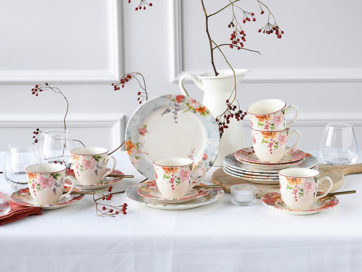Kaffeeservice Crimson Bunt Steingut, 6 Pers., 18-Teilig - Multicolor, Basics, Keramik - Creatable