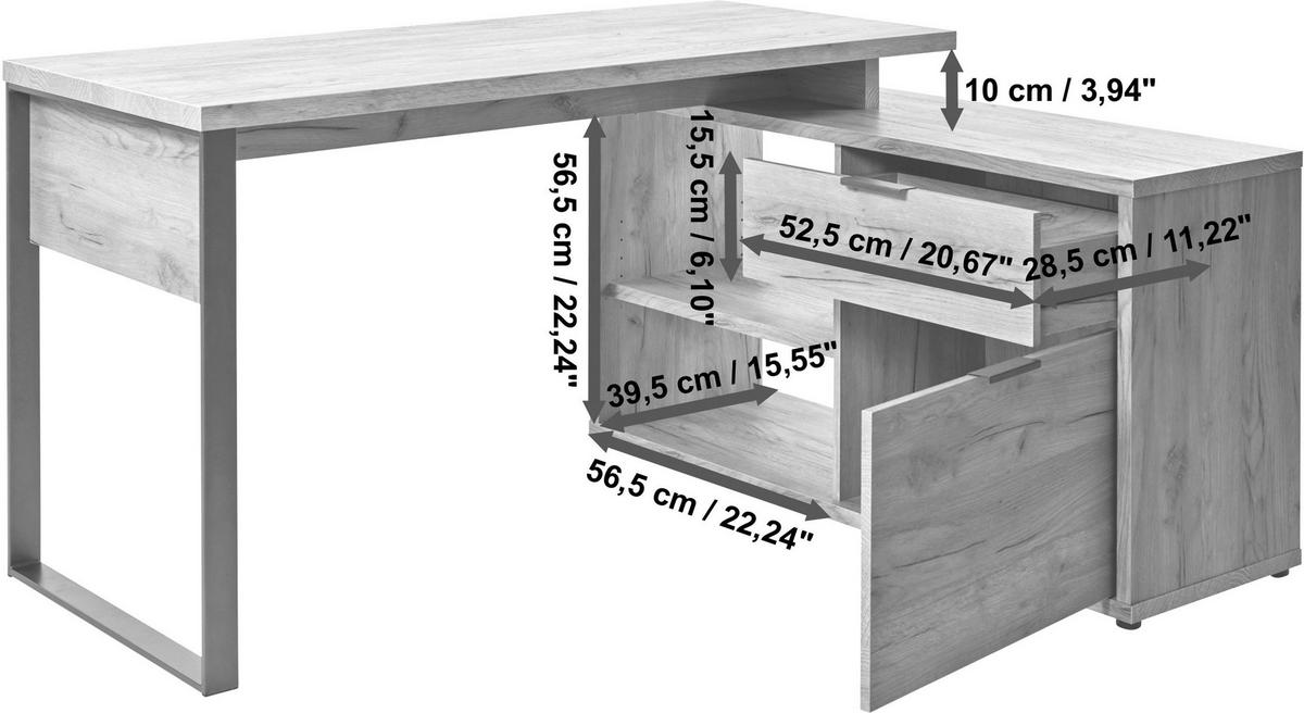 Eckschreibtisch Mit Stauraum B: 120cm H: 76cm Loop C 150 E - Eichefarben/Anthrazit, MODERN, Holzwerkstoff/Metall (150/120/76cm) - Livetastic