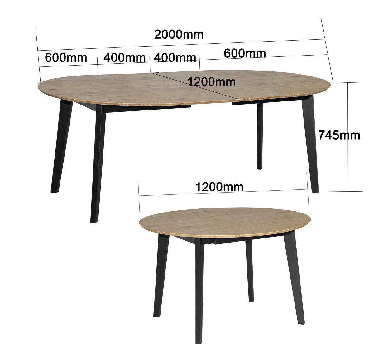 Ausziehtisch Paco 120 Az 120-200x74x120 cm Eichefarben - Eichefarben/Schwarz, KONVENTIONELL, Holz/Holzwerkstoff (120-200/120/74cm) - MID.YOU