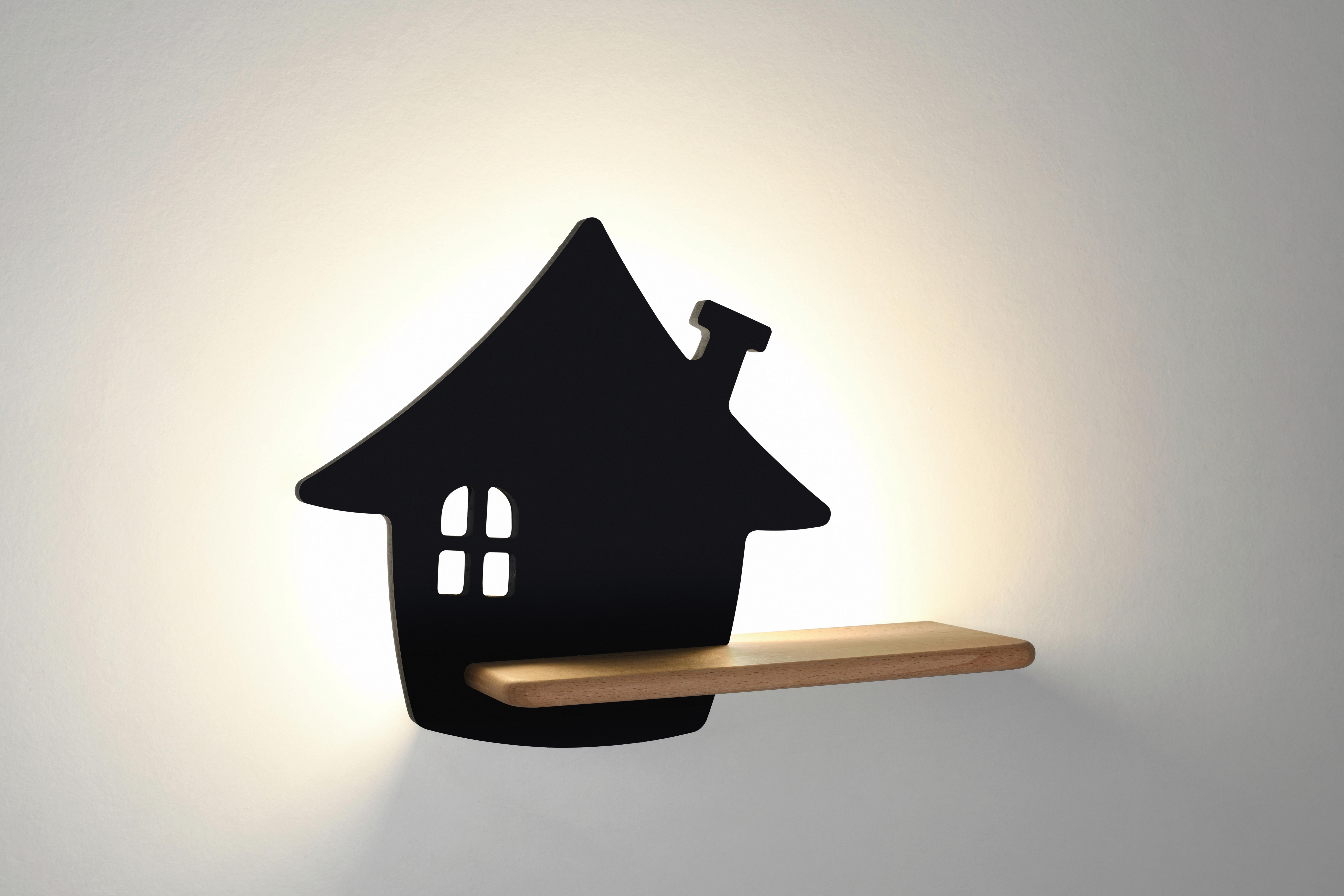 Kinderwandleuchte 21-85859 House - Schwarz, Basics, Holz/Holzwerkstoff (35/12/26cm)