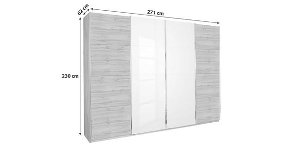 Schwebetürenschrank 271cm Bensheim, Weiß/ Eiche Dekor - Eichefarben/Weiß, MODERN, Holzwerkstoff (271/230/62cm) - James Wood