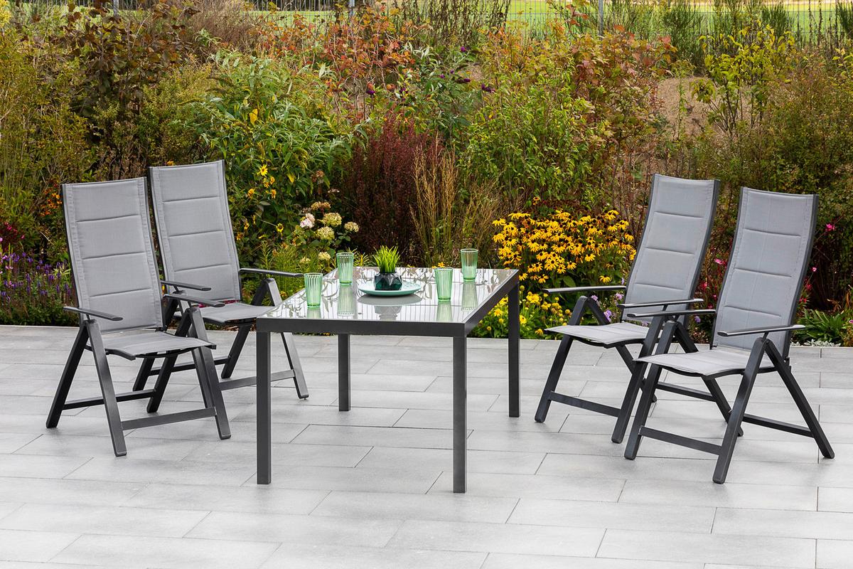 Gartensessel Klappbar Florenz Aluminium/textil - Dunkelgrau/Graphitfarben, KONVENTIONELL, Textil/Metall (63/118/73cm) - Gardenson