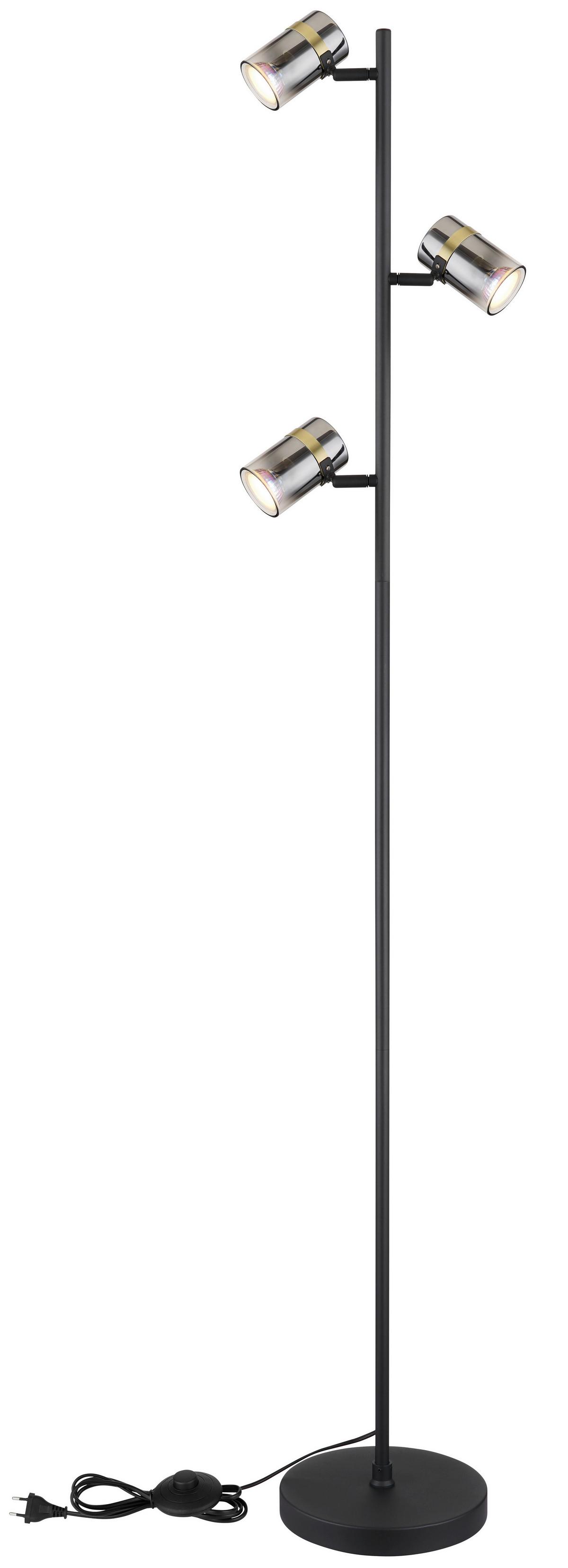 Stehleuchte 57916s - Messingfarben/Schwarz, Design, Glas/Kunststoff (23/154cm) - Globo