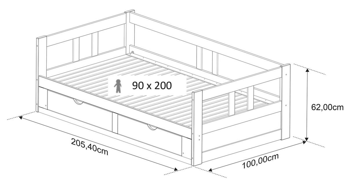 Ausziehbett Lattenrost / Stauraum 90x200 Cm Livio - Anthrazit/Naturfarben, ROMANTIK / LANDHAUS, Holz/Holzwerkstoff (90/200cm) - MID.YOU