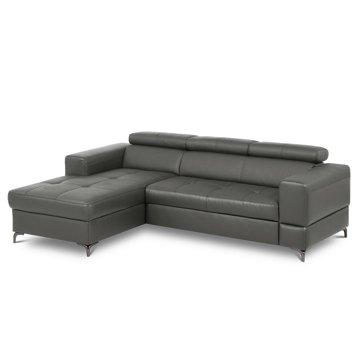 Ecksofa Torino Teilleder Anthrazit 173x247 - Anthrazit/Schwarz, Design, Leder/Textil (173/247cm) - Livetastic
