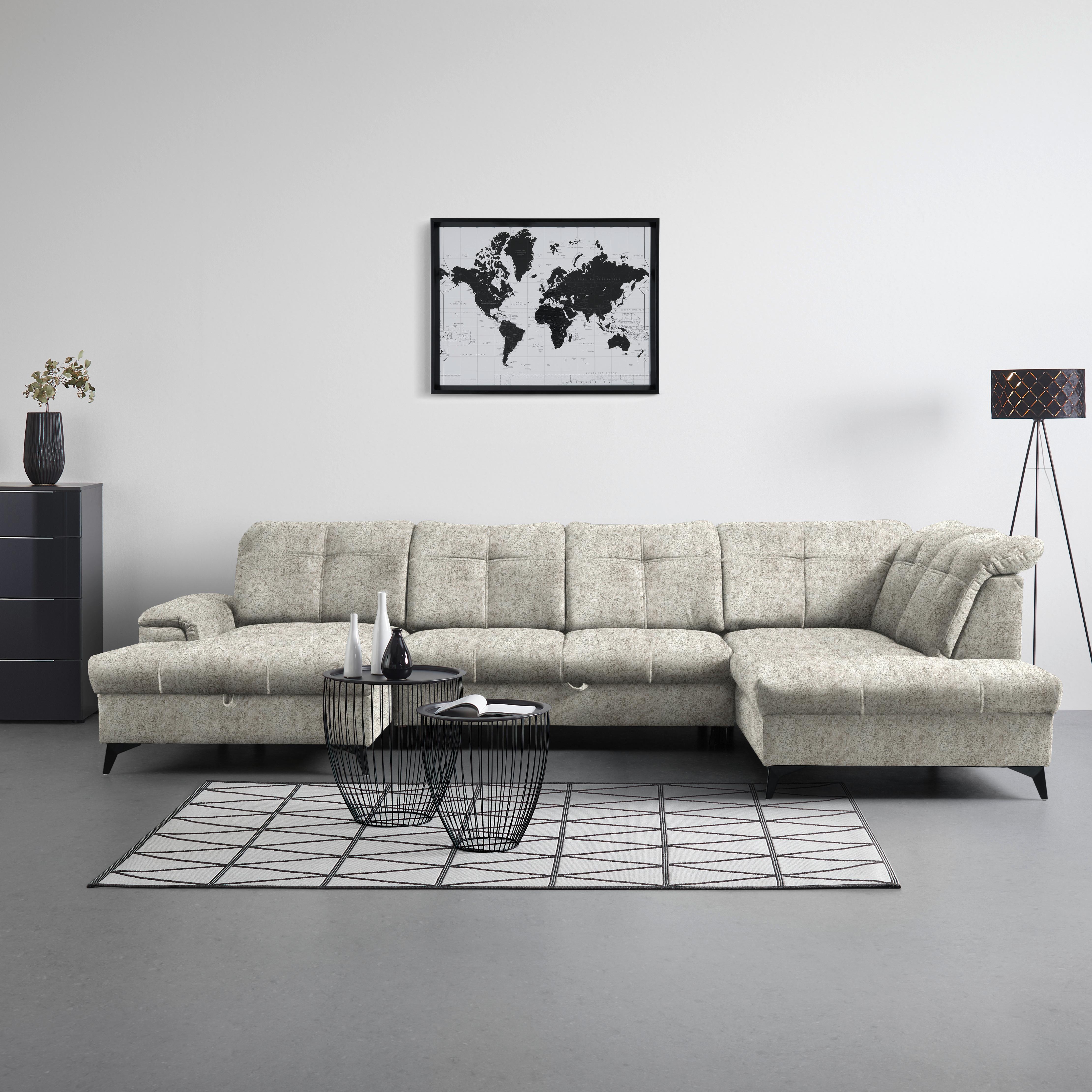 Rohová sedačka U SIERRA, pravá, šedohnědá INFINITY - černá/šedohnědá, Moderní, kov/textil (181/364/230cm) - Mömax