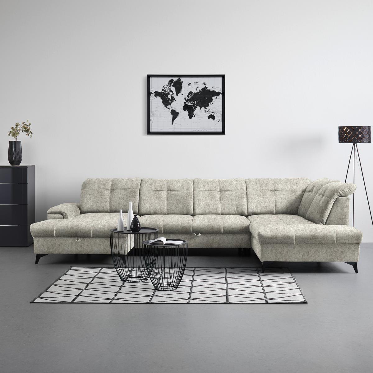 Rohová sedačka U SIERRA, pravá, šedohnědá INFINITY - černá/šedohnědá, Moderní, kov/textil (181/364/230cm) - Mömax