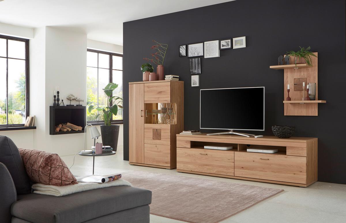 Wohnwand Kansas - Alteiche/Silberfarben, KONVENTIONELL, Glas/Holz (317,1/171/50,2cm) - Livetastic
