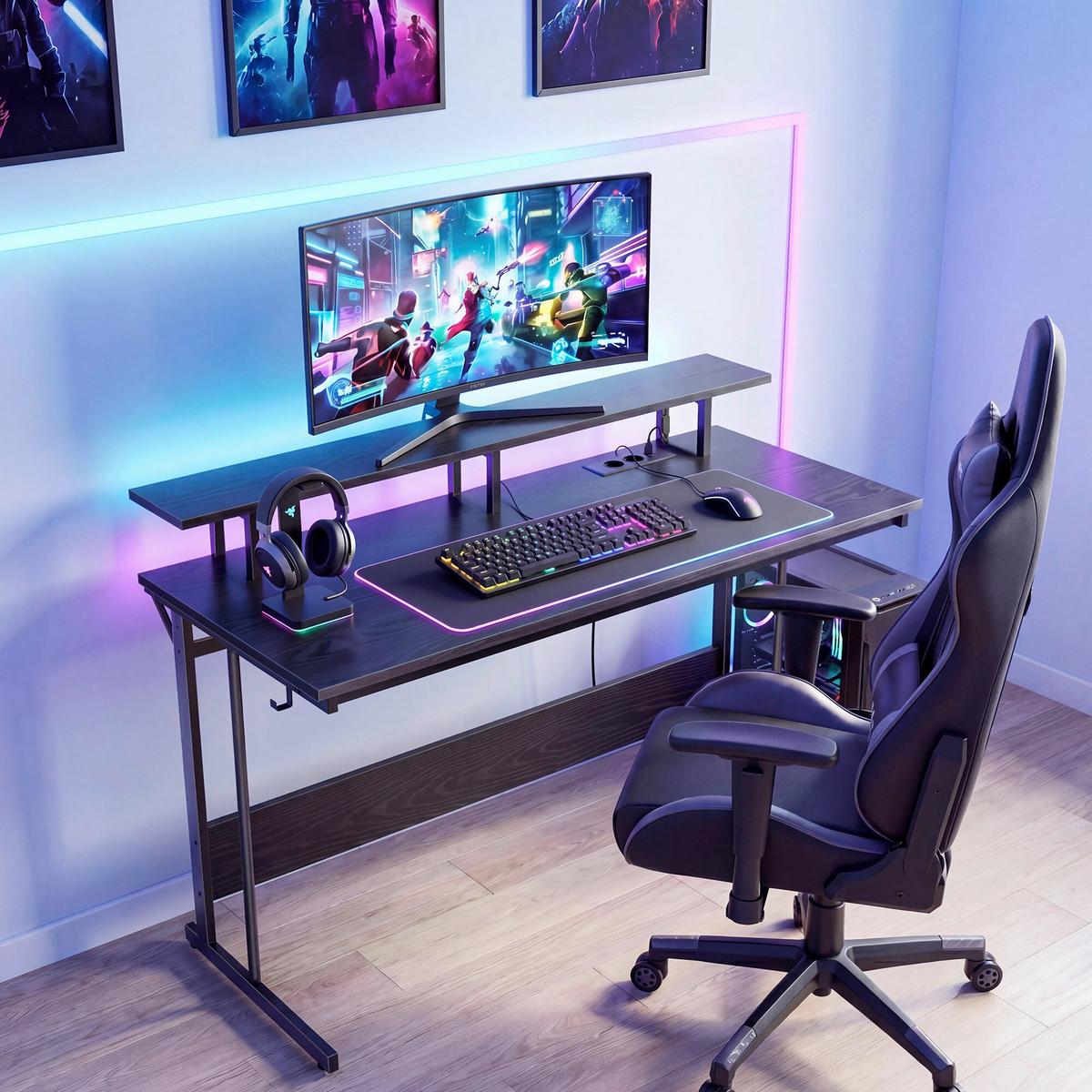 PC stôl LWD192B56V1 - čierna, Trend, kov/kompozitné drevo (120/60/91cm) - MID.YOU