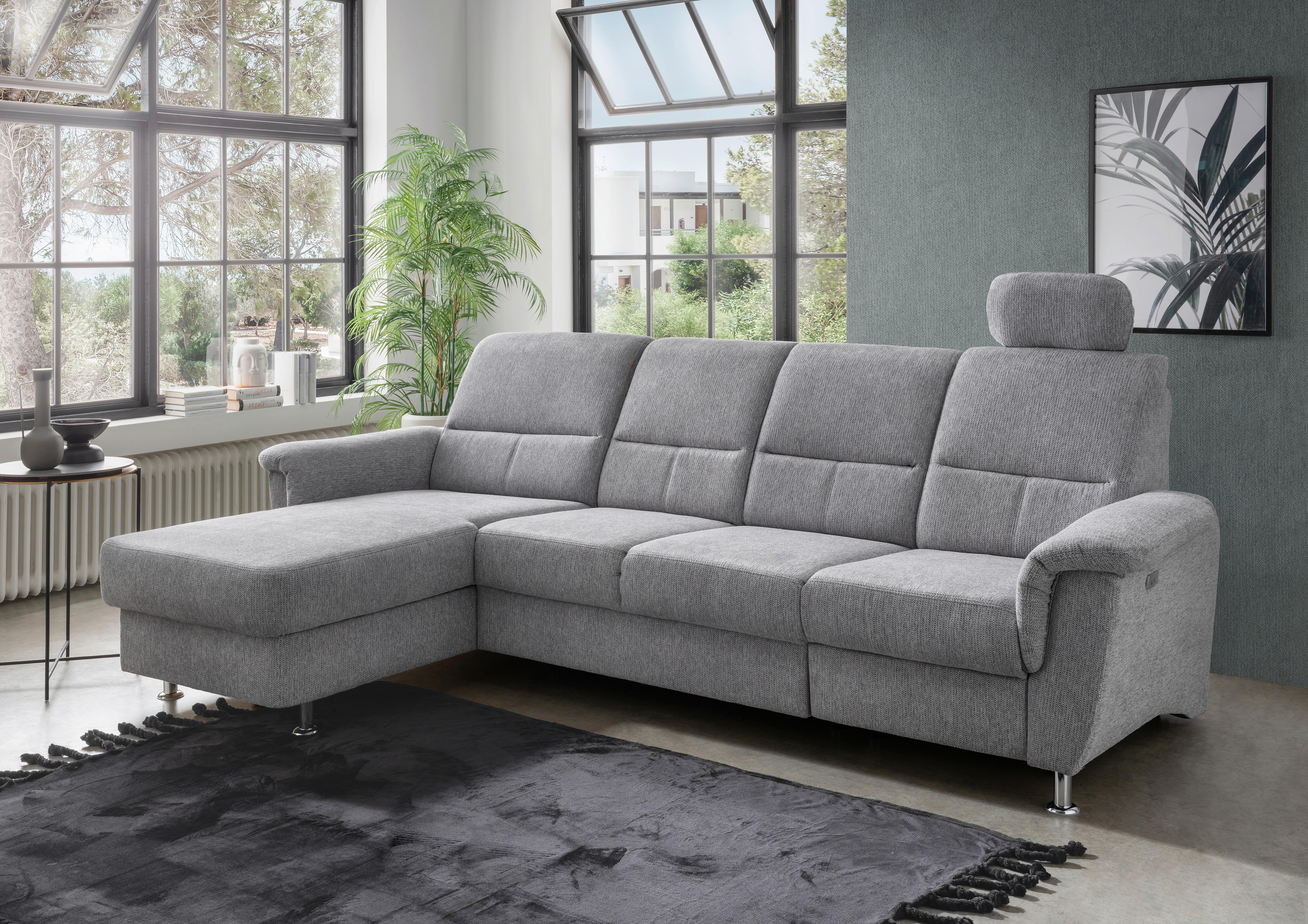 Ecksofa mit Relaxfunktion Parole Silberfarben Chenille - Chromfarben/Silberfarben, KONVENTIONELL, Textil (165/292cm) - Livetastic