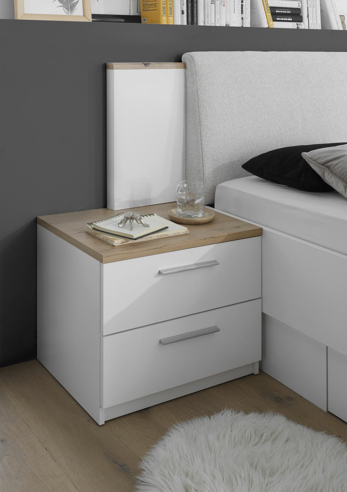 Nachtkästchen Eiche Dekor/Weiß H: 46-89 cm Sizilia - Schwarz/Weiß, MODERN, Holzwerkstoff (55/46-89/40cm)