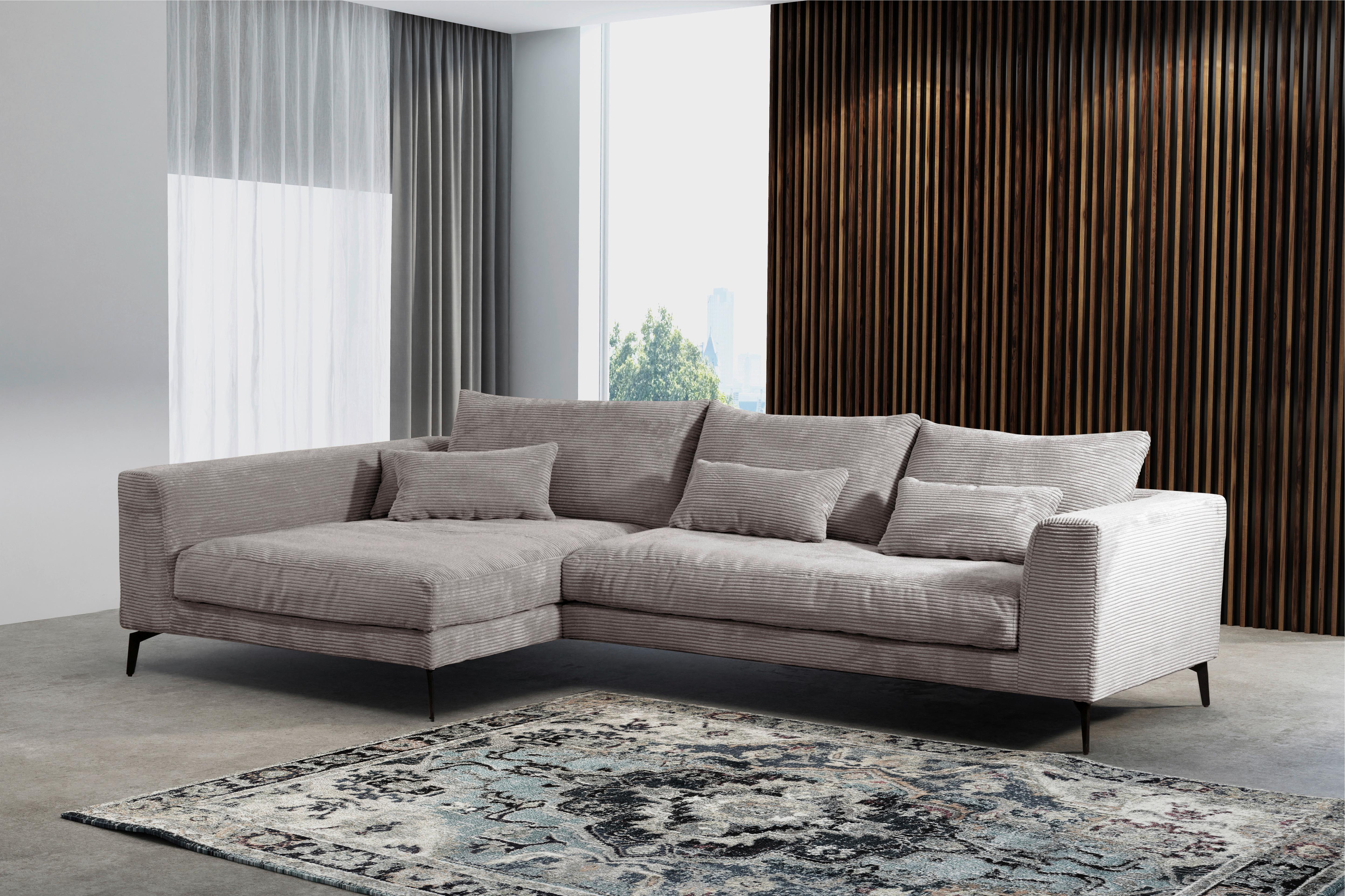 Ecksofa Berlin Cord Hellgrau 172x313 Cm - Hellgrau/Schwarz, Design, Textil (172/313cm) - Livetastic