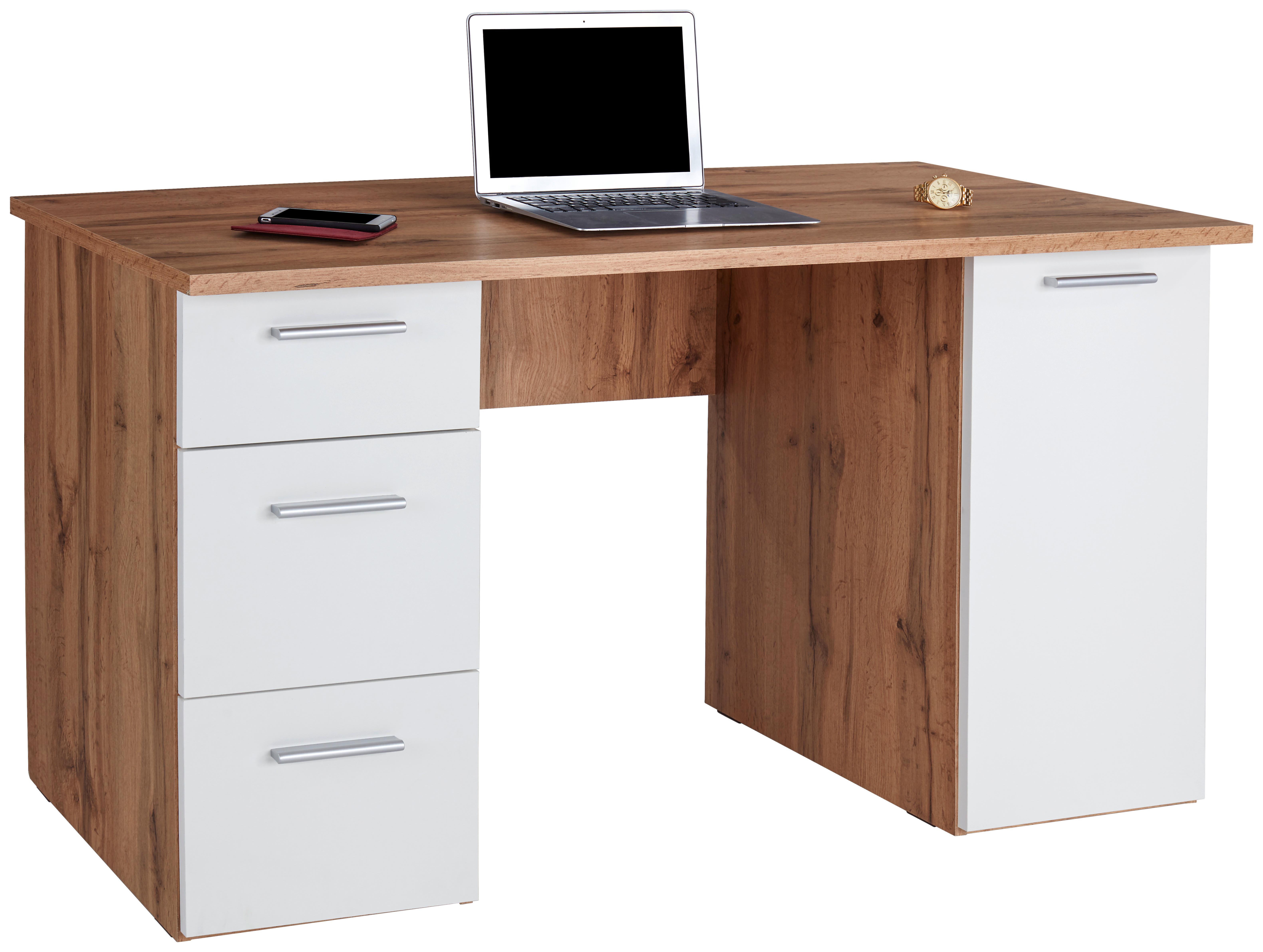 Schreibtisch mit Stauraum B 138 cm H 76cm Mx 143 Eiche Dekor - Eichefarben/Weiß, MODERN, Holzwerkstoff (138/76cm)
