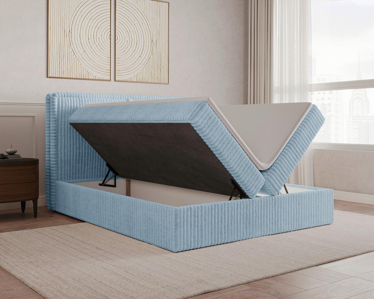 Boxbett Barcelona LF: 180x200 Blau - Blau/Schwarz, MODERN, Holz/Kunststoff (180/200cm) - Livetastic