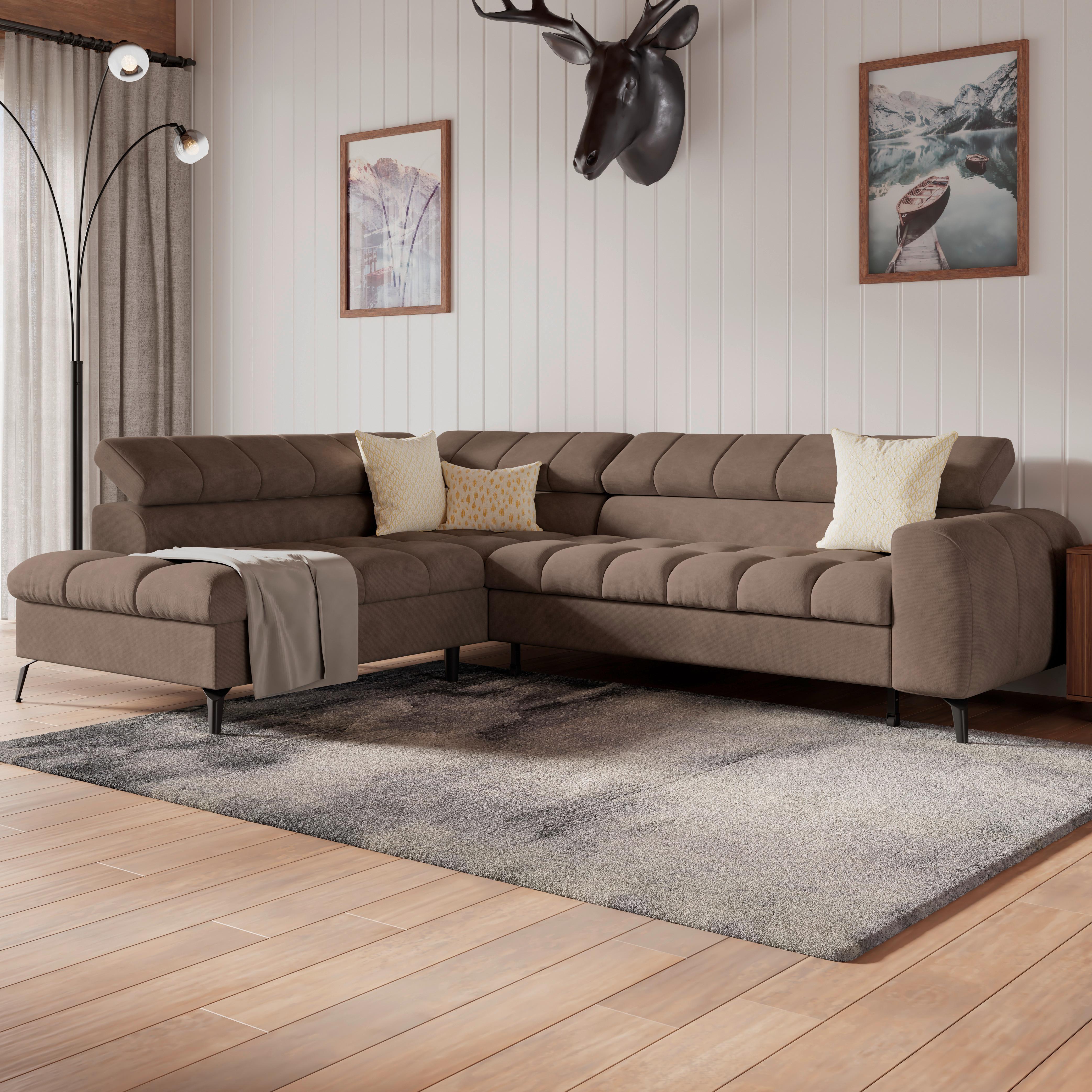 Ecksofa Volf Links New Braun, S: 203x261 cm - Schwarz/Braun, Trend, Kunststoff/Textil (203/261cm)