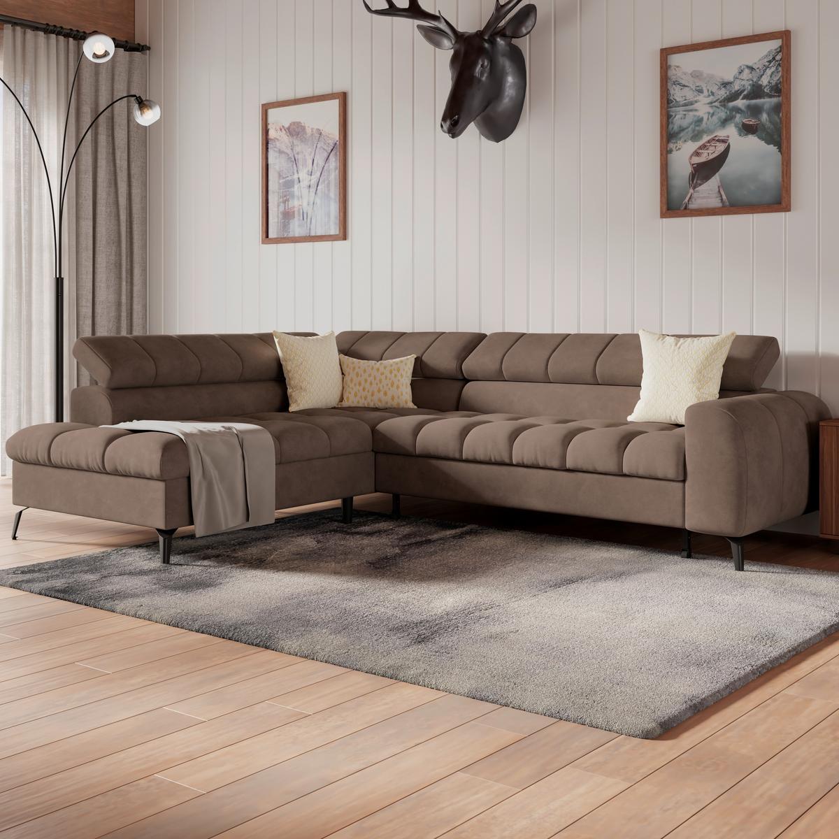 Ecksofa Volf Links New Braun, S: 203x261 Cm - Schwarz/Braun, Trend, Kunststoff/Textil (203/261cm)