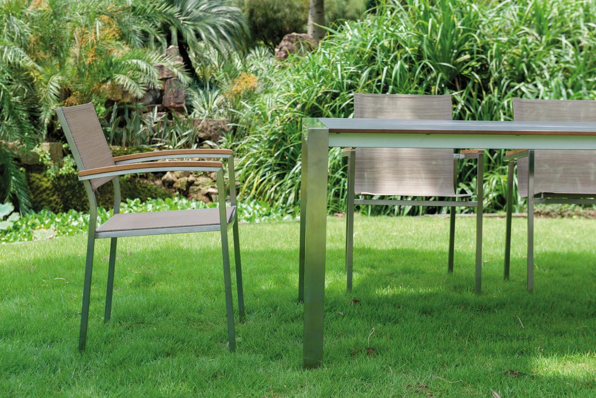 Gartengarnitur 5-tlg. Skye Metall/textil - Platinfarben/Braun, Basics, Holzwerkstoff/Textil (150/75/90cm) - Gardenson