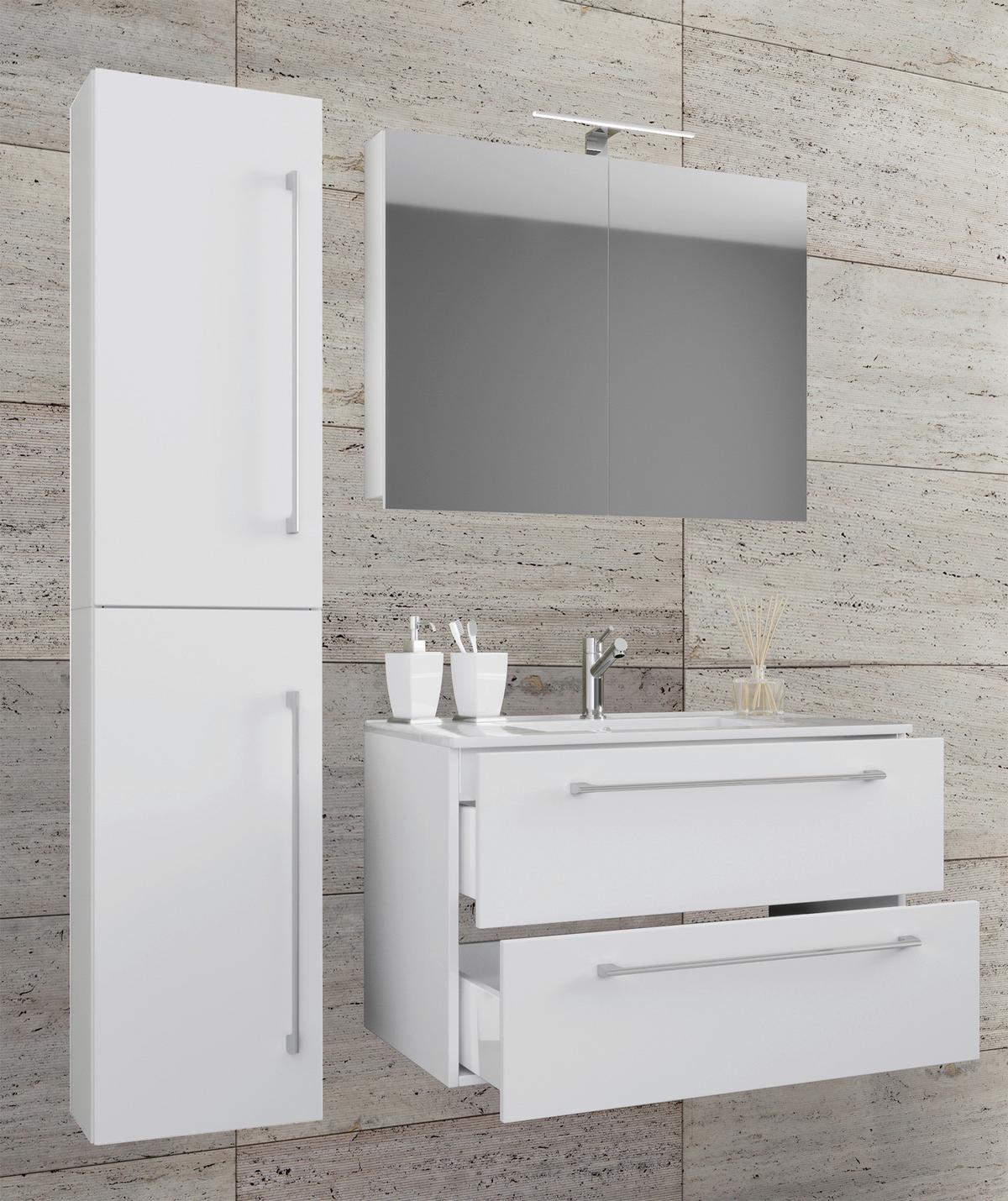 Badezimmer Badinos 4-teilig Weiß B: 61 cm - Weiß, MODERN, Keramik/Holzwerkstoff (93cm) - MID.YOU