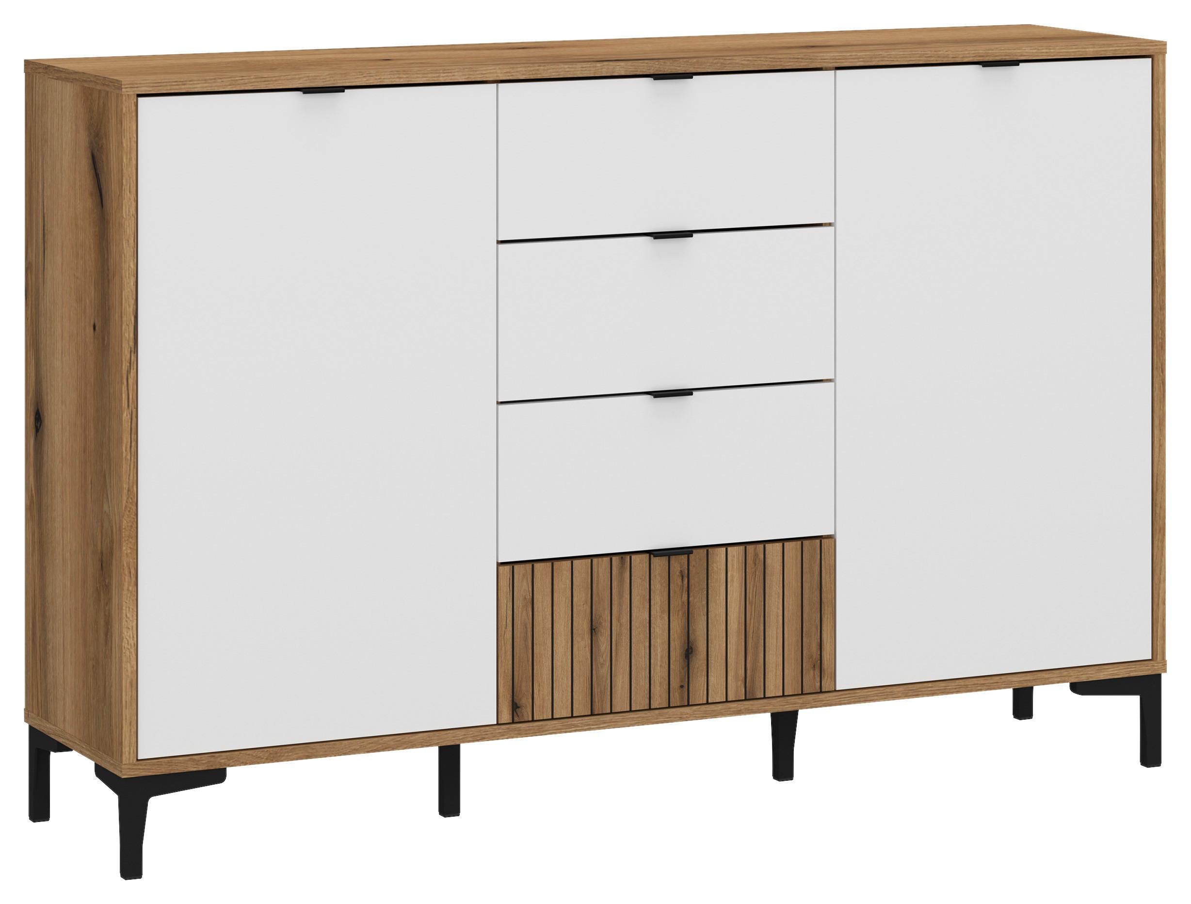 Kommode Ricko Eichefarben/Weiß B: 135,4 cm - Eichefarben/Schwarz, Trend, Holzwerkstoff (135,4/92,4/40cm)