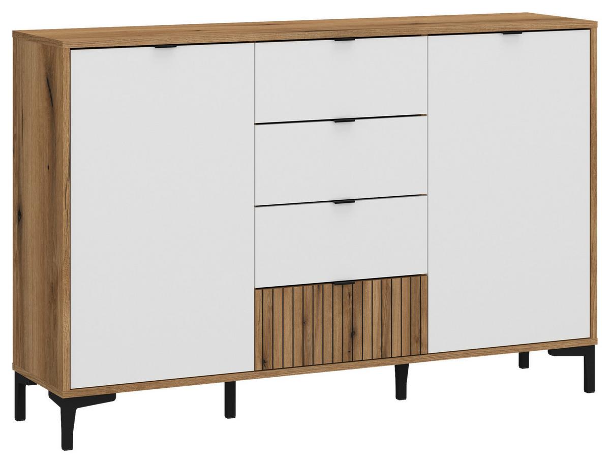 Kommode Ricko Eichefarben/weiß B: 135,4 Cm - Eichefarben/Schwarz, Trend, Holzwerkstoff (135,4/92,4/40cm)