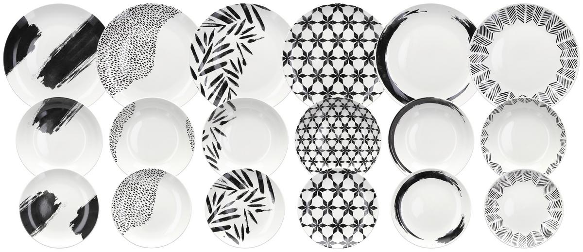 Tafelservice Madison Porzellan 18-Teilig - Schwarz/Weiß, Basics, Keramik (29,8/24,5/37,5cm) - Tognana