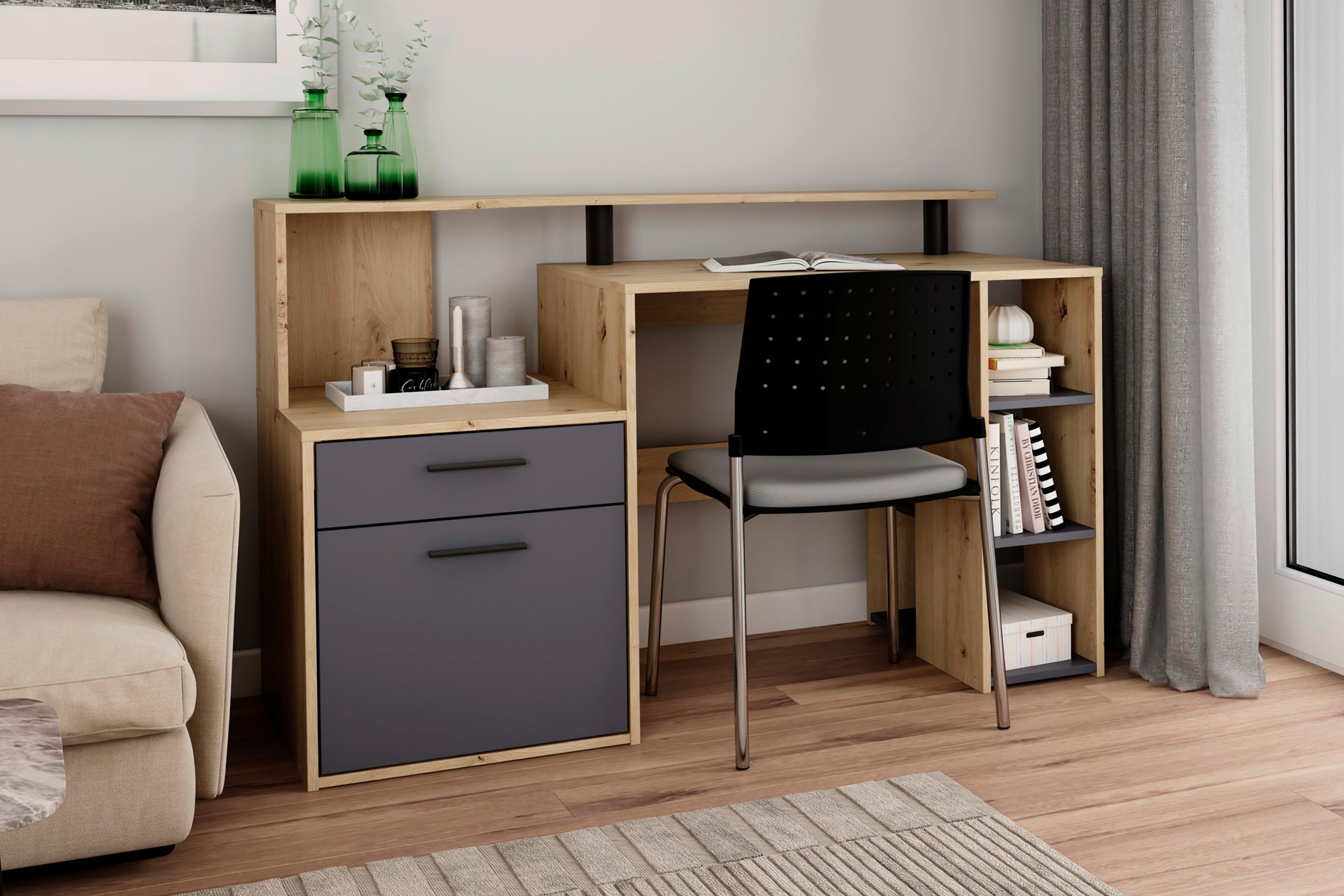 Schreibtisch Louis - Anthrazit/Eiche Artisan, MODERN, Holzwerkstoff (140/55/89cm) - MID.YOU