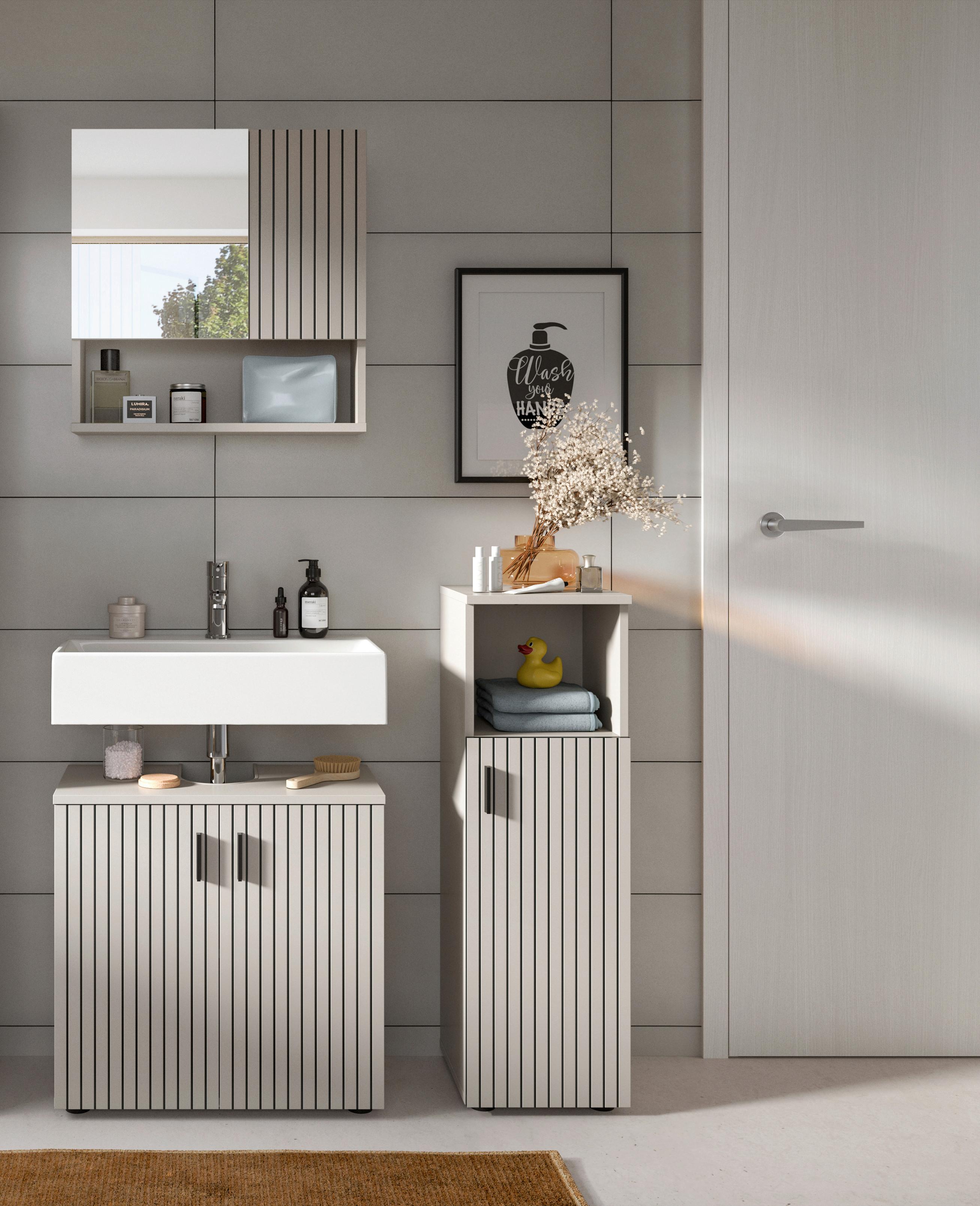 Badezimmer Mone Kaschmir/Schwarz B: 90cm - Kaschmir/Schwarz, Trend, Glas/Holzwerkstoff (90cm) - MID.YOU