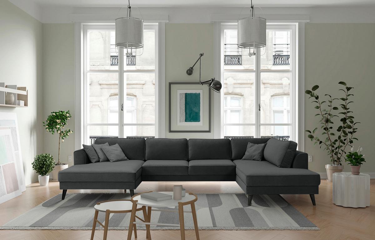 Wohnlandschaft Lumber Jack Anthrazit Velours - Wengefarben/Anthrazit, MODERN, Textil (169/348/201cm) - Trendmanufaktur