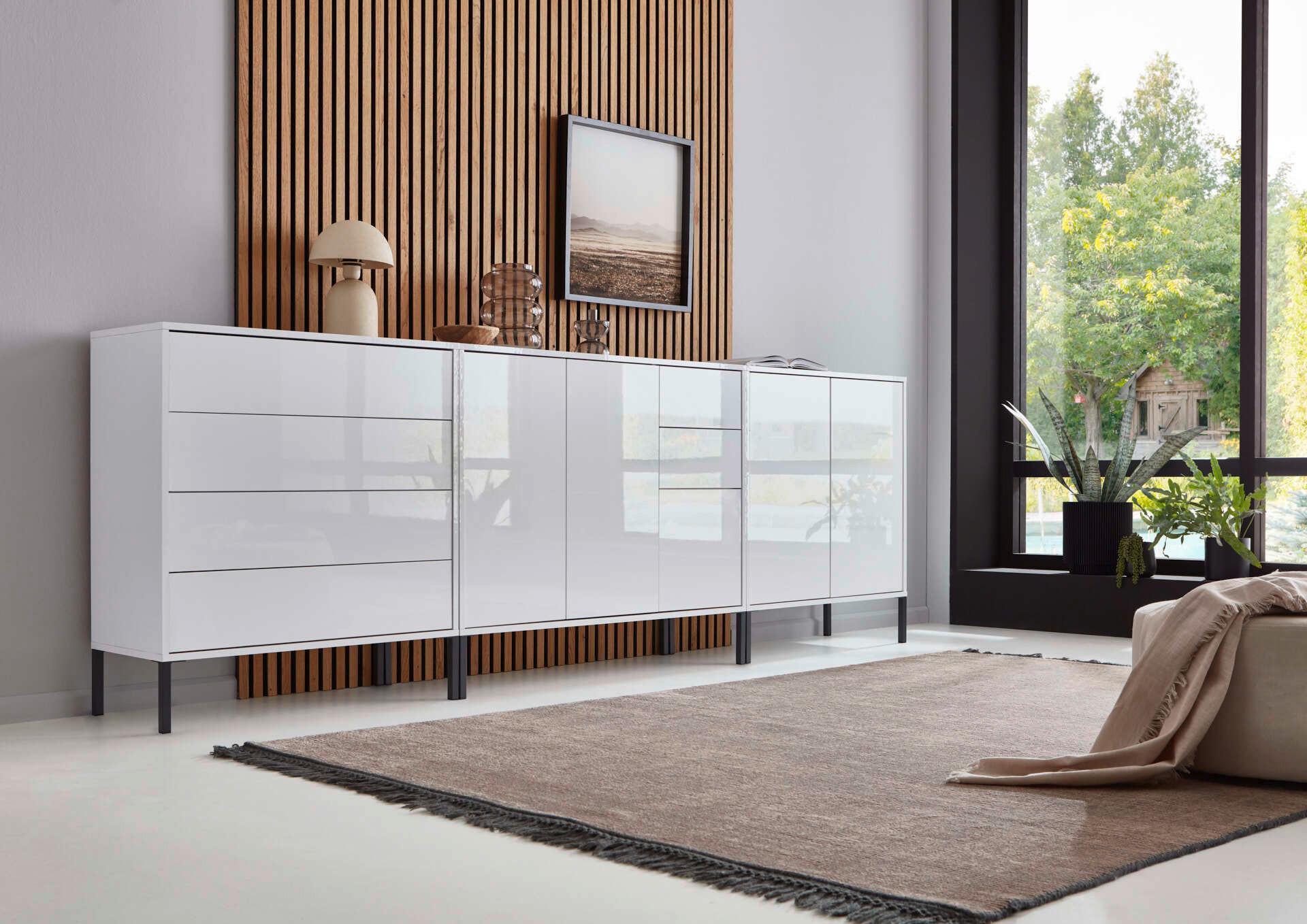 Sideboard Mailand 7 B: 263,5 Cm Weiß - Weiß Hochglanz/Anthrazit, MODERN, Holzwerkstoff (263,5/86/33cm) - MID.YOU
