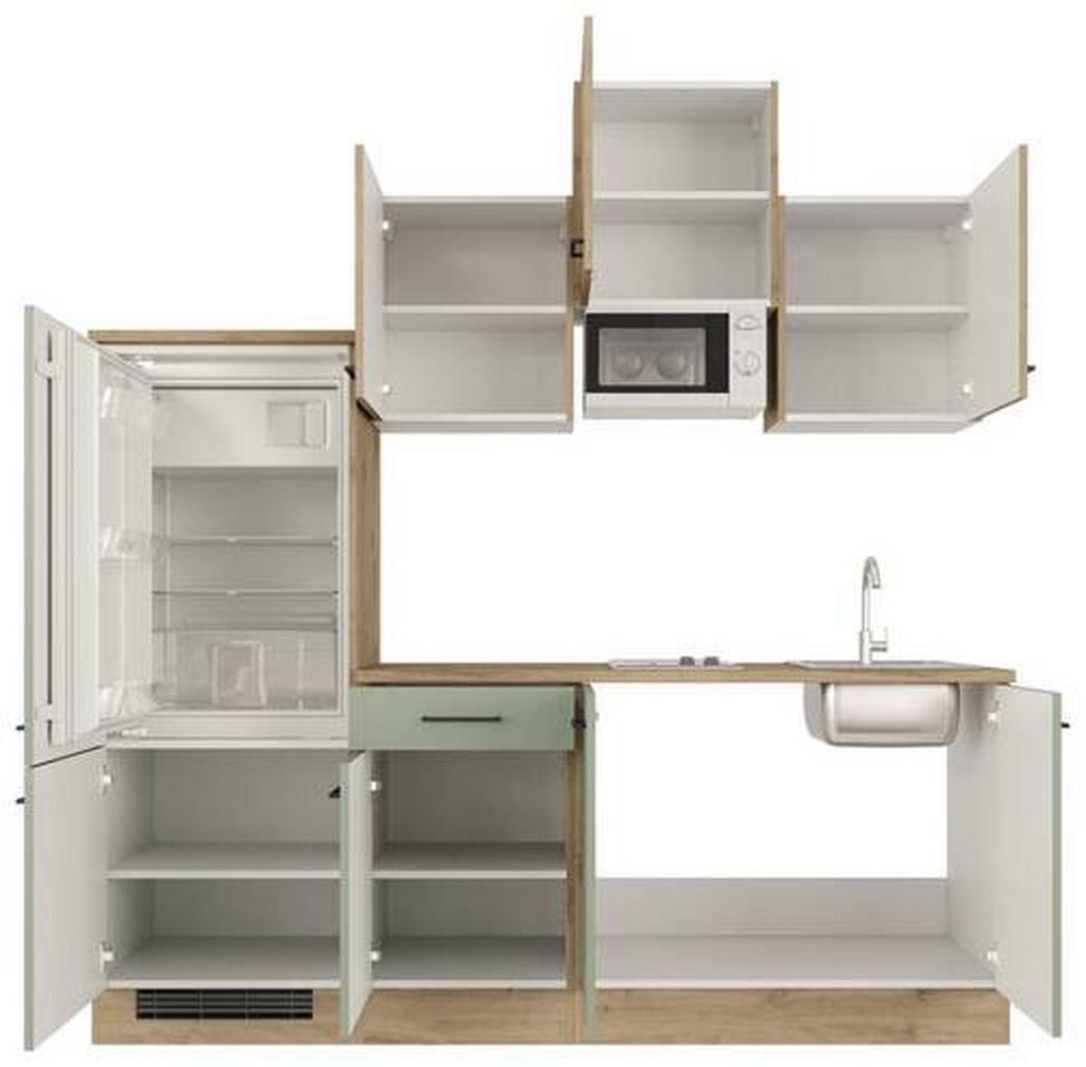 Küchenblock Cara Eiche Artisan/grün B: 210 Cm - Eiche Artisan/Grün, MODERN, Holzwerkstoff (210cm) - FlexWell