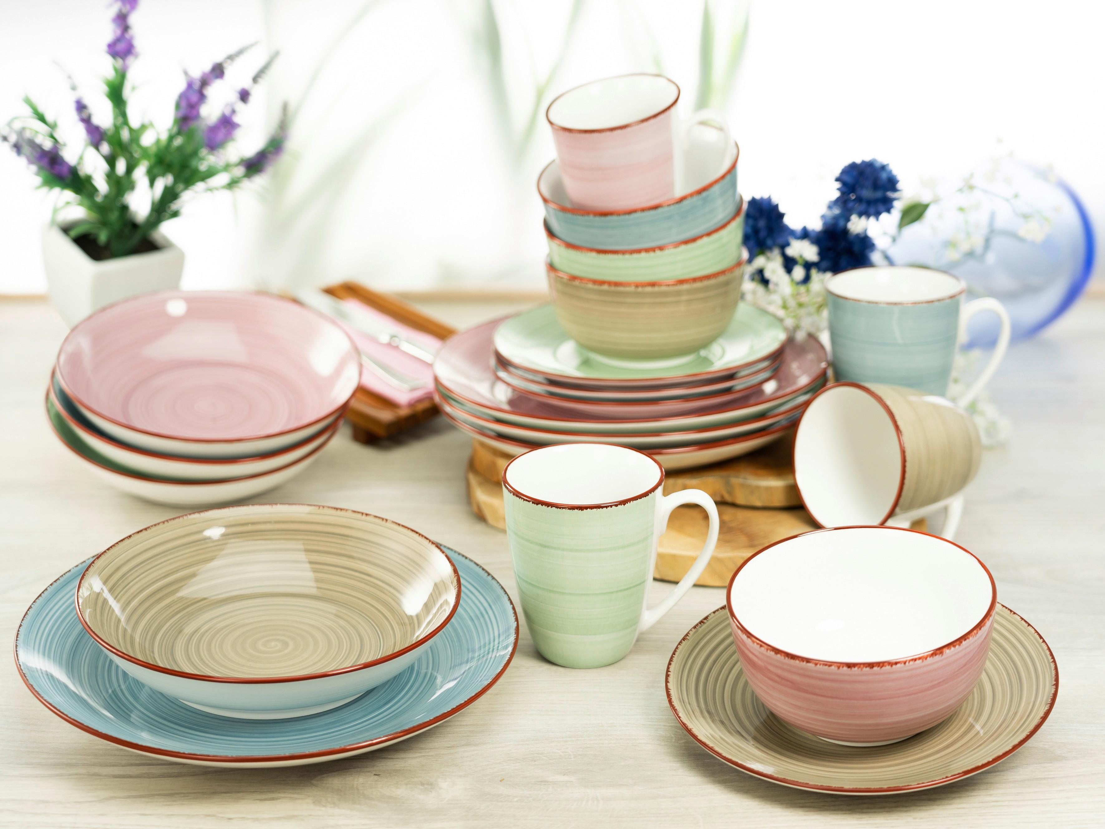 Kombiservice Keramik 4 Personen Geschirr Set - Multicolor, KONVENTIONELL, Keramik (44,5/34/32cm) - Creatable