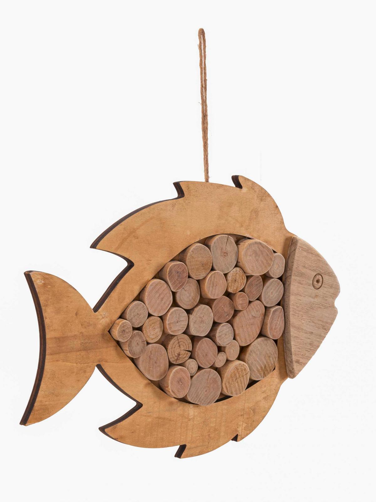 Wanddeko Fisch Braun B: 28 Cm - Braun, Basics, Holz/Metall (28/42/2cm)