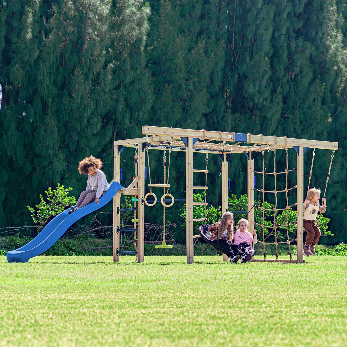 Klettergerüst Mit Rutsche Blau - Blau/Braun, Basics, Holz/Kunststoff (522,5/196,2/205cm) - Ambia Garden