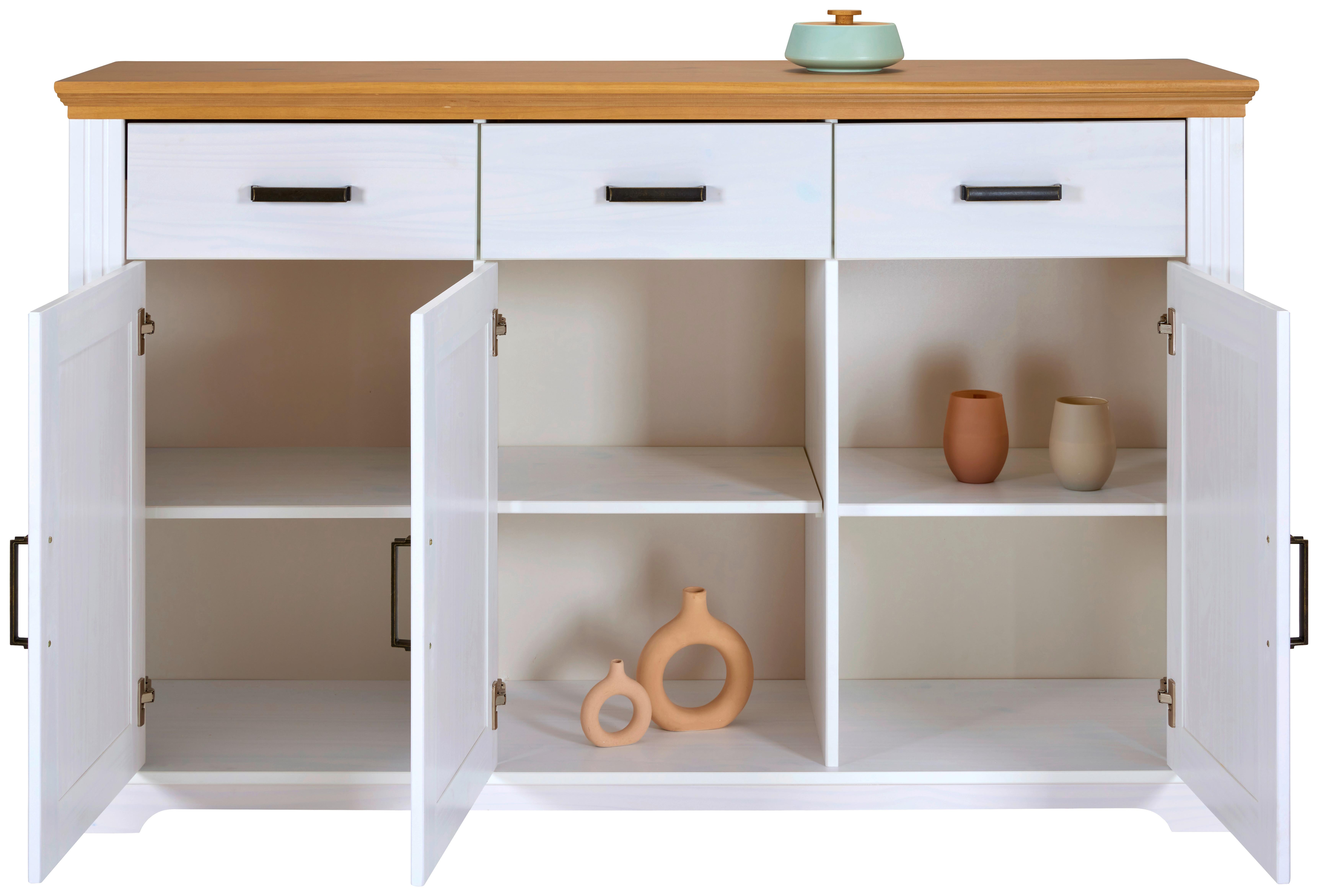 Kommode 166cm Maluno, Weiß - Eichefarben/Weiß, Design, Holz (166/104/48cm) - Livetastic